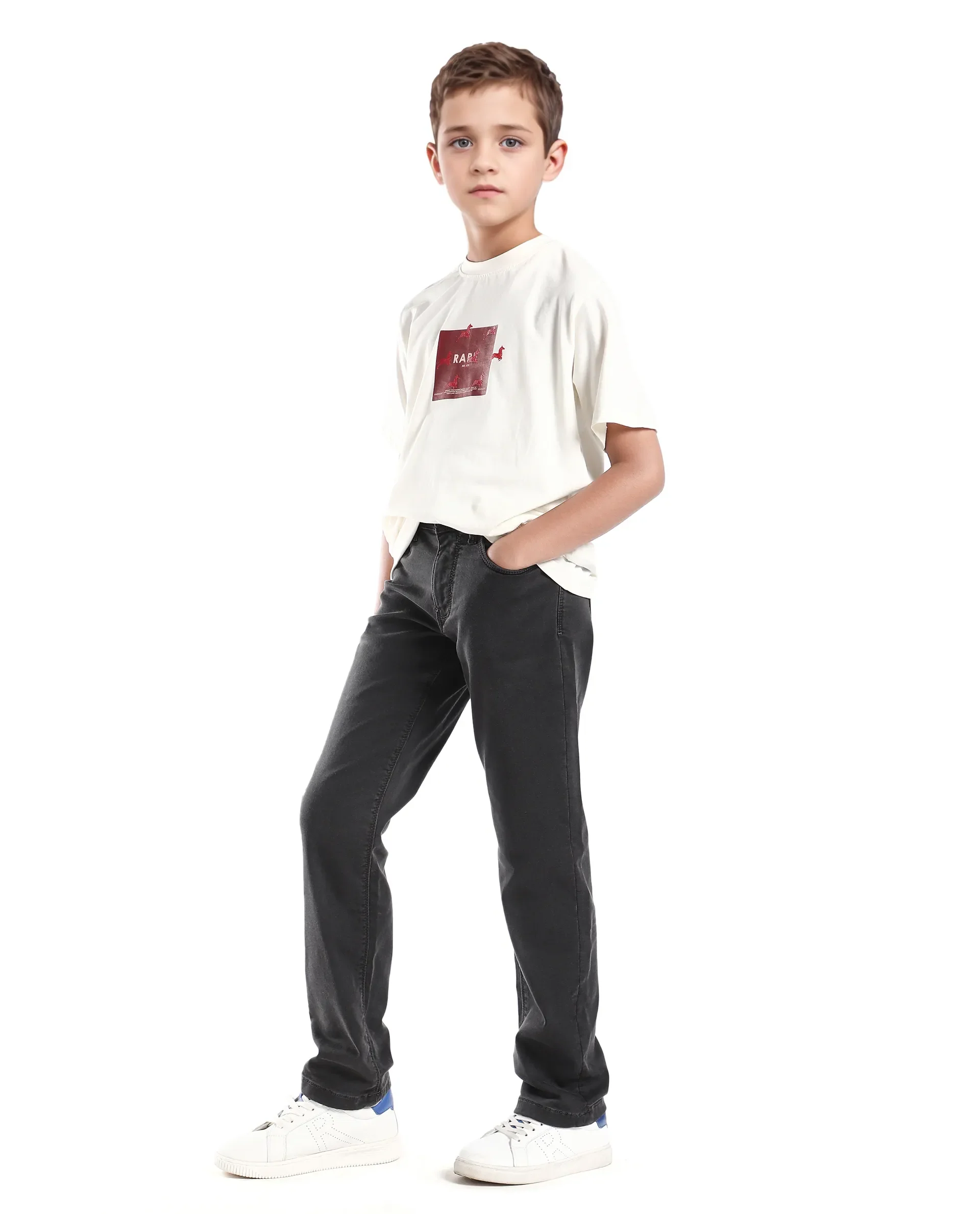 Rare Ones Kid's Corvo-K Grey Cotton Blend Fabric Regular Fit Plain Jeans - Image 5