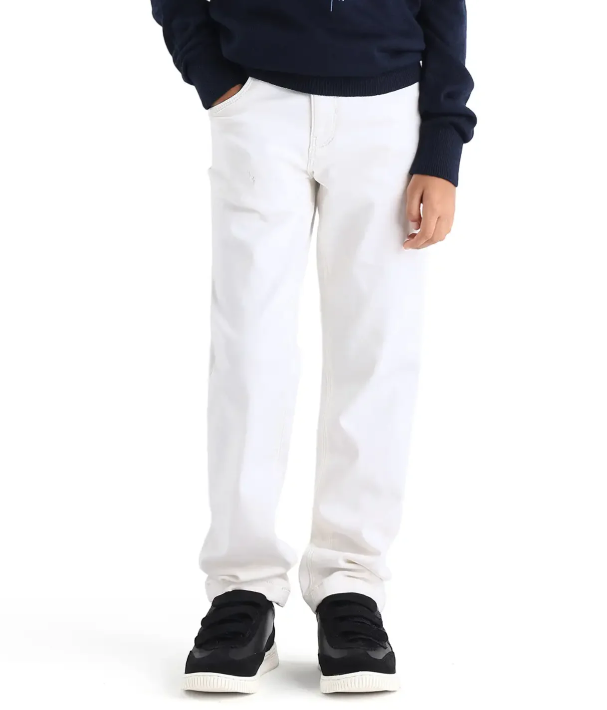 Rare Ones Kid's Corvo-K Off White Cotton Blend Fabric Regular Plain Denim Pant - Image 2