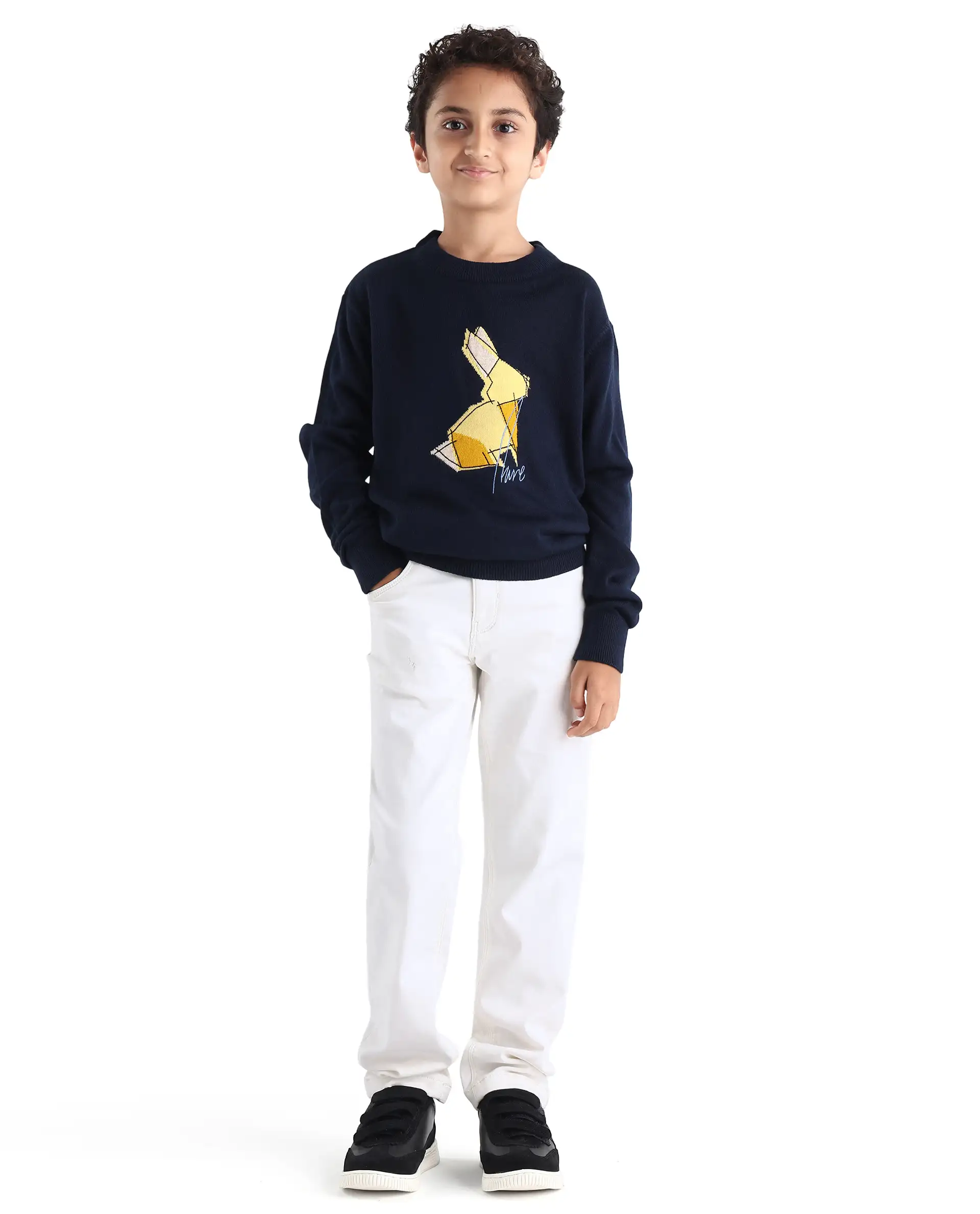 Rare Ones Kid's Corvo-K Off White Cotton Blend Fabric Regular Plain Denim Pant - Image 3