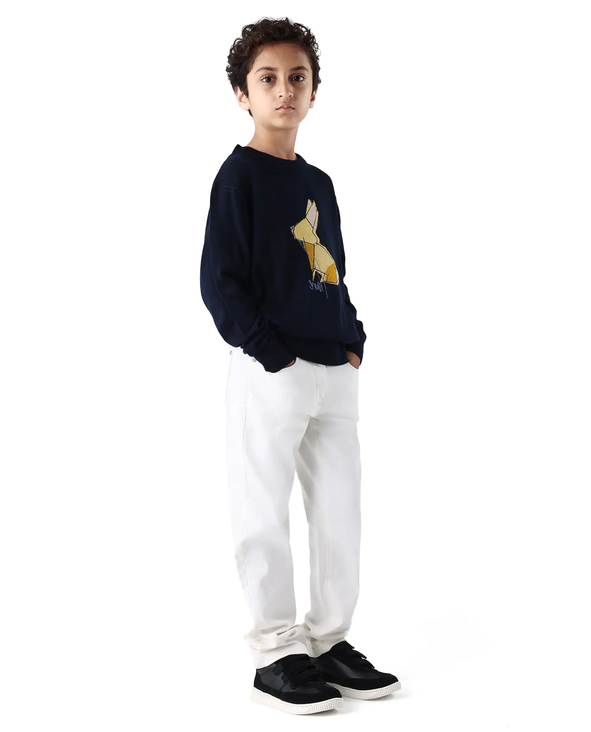 Rare Ones Kid's Corvo-K Off White Cotton Blend Fabric Regular Plain Denim Pant - Image 4