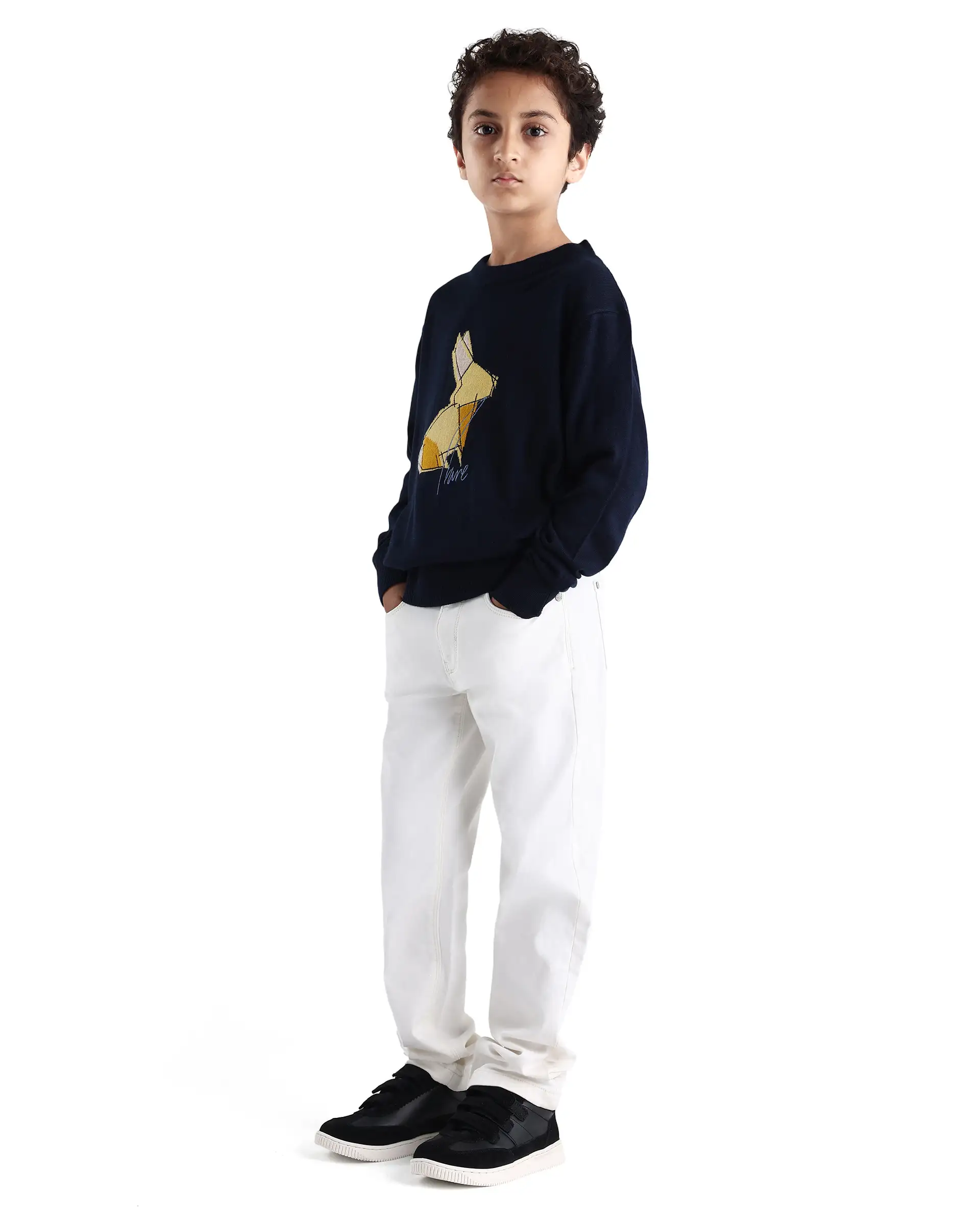 Rare Ones Kid's Corvo-K Off White Cotton Blend Fabric Regular Plain Denim Pant - Image 5