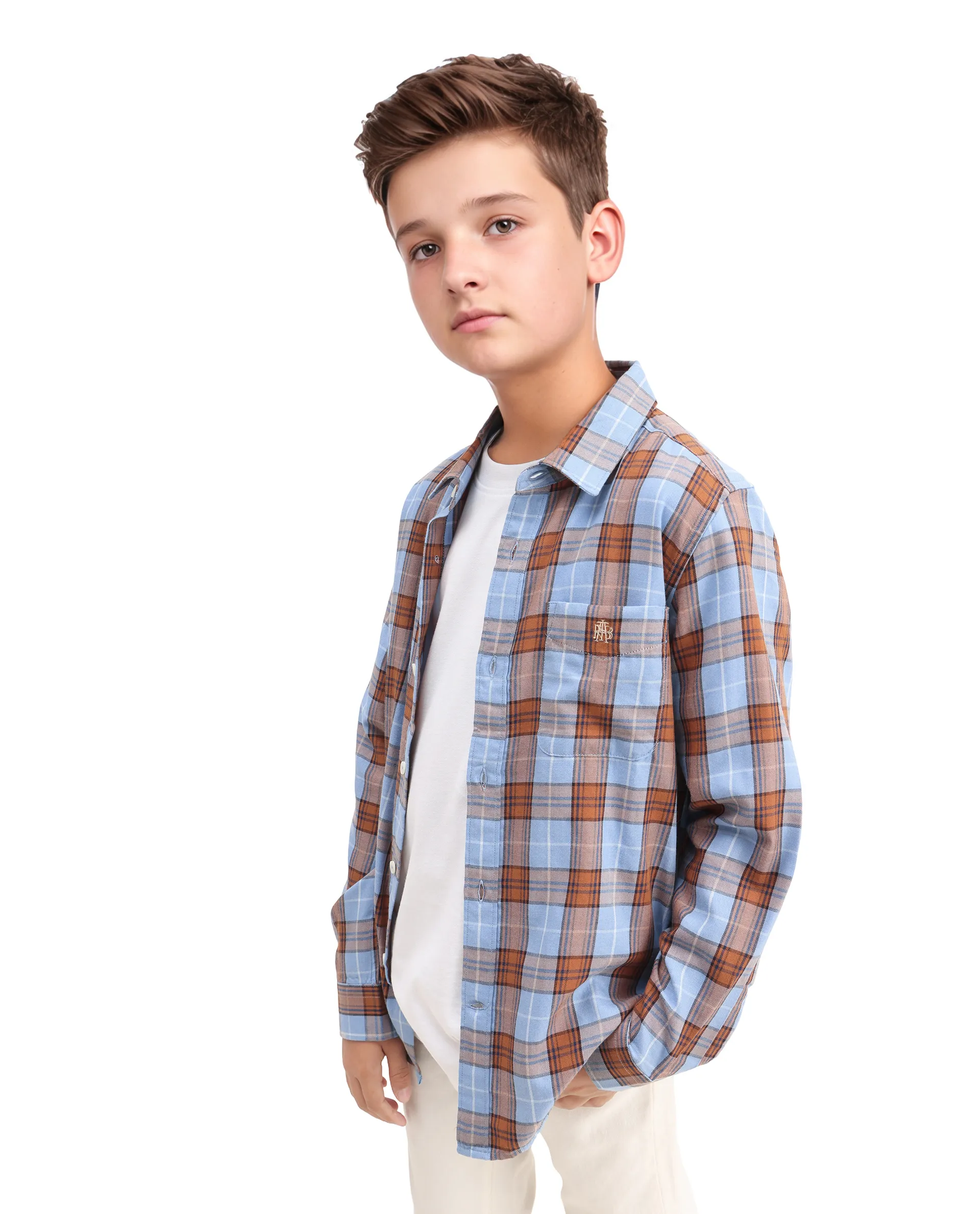 Rare Ones Kids Cruz Light Blue Cotton Checked Button Closure Regular Fit Shirt