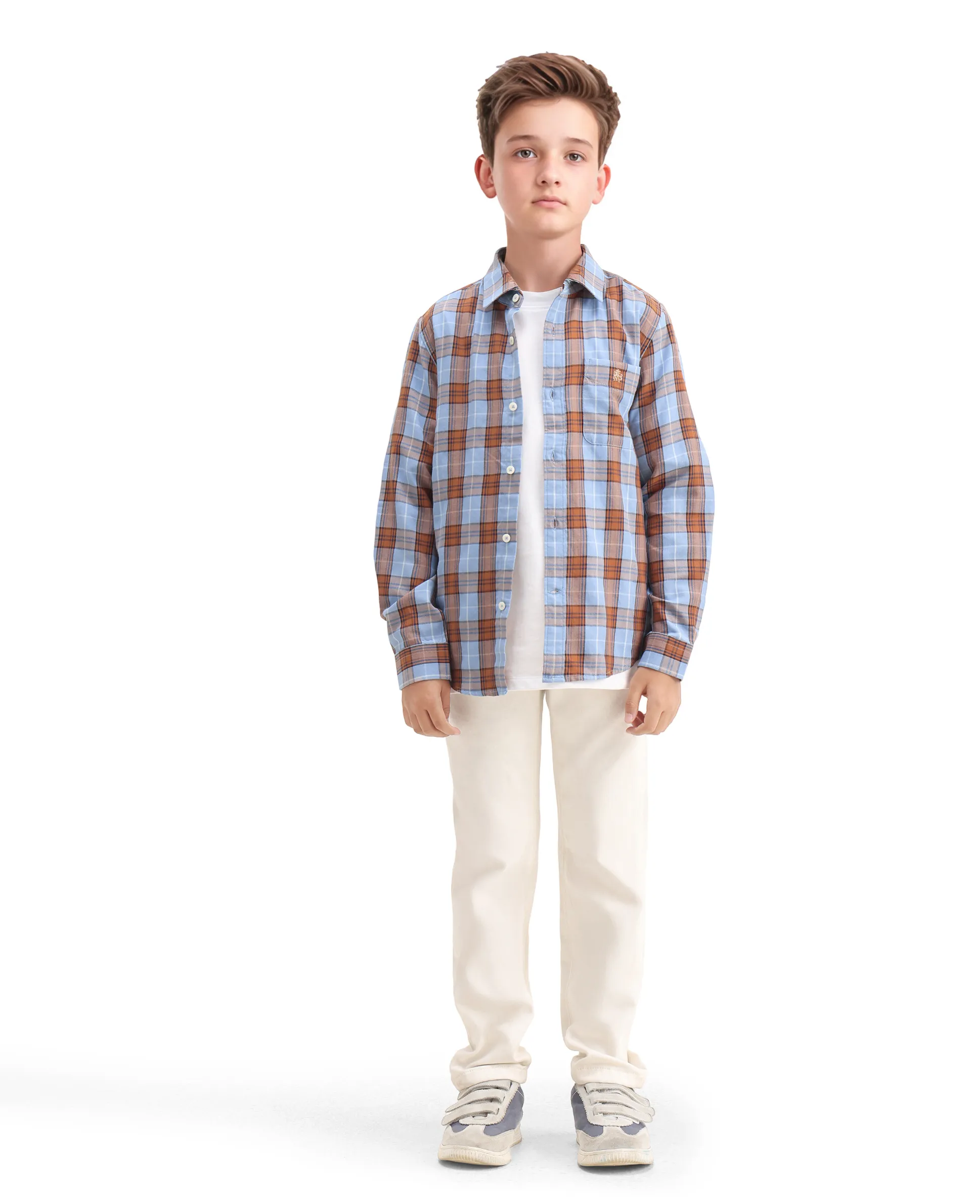 Rare Ones Kids Cruz Light Blue Cotton Checked Button Closure Regular Fit Shirt - Image 2