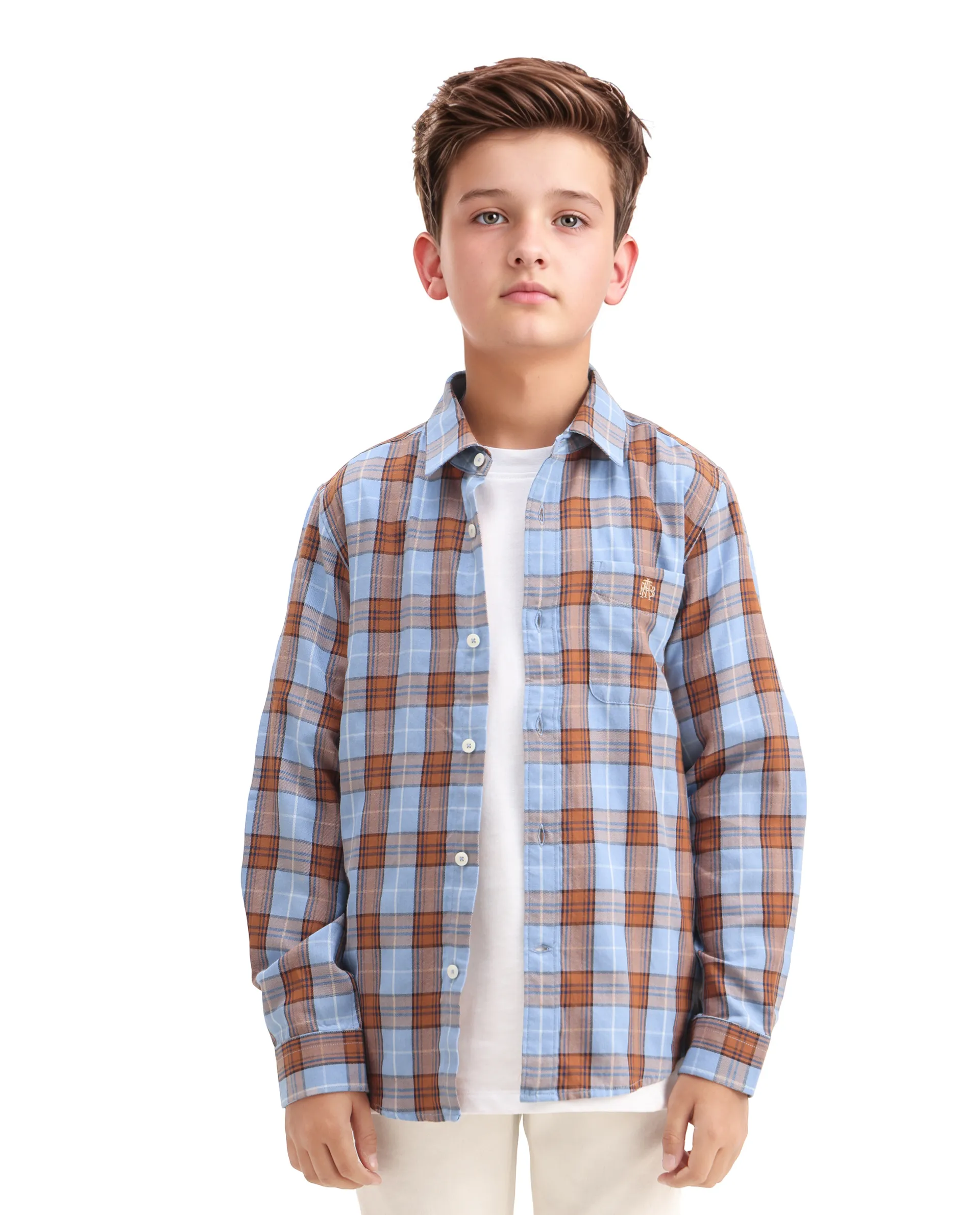Rare Ones Kids Cruz Light Blue Cotton Checked Button Closure Regular Fit Shirt - Image 3