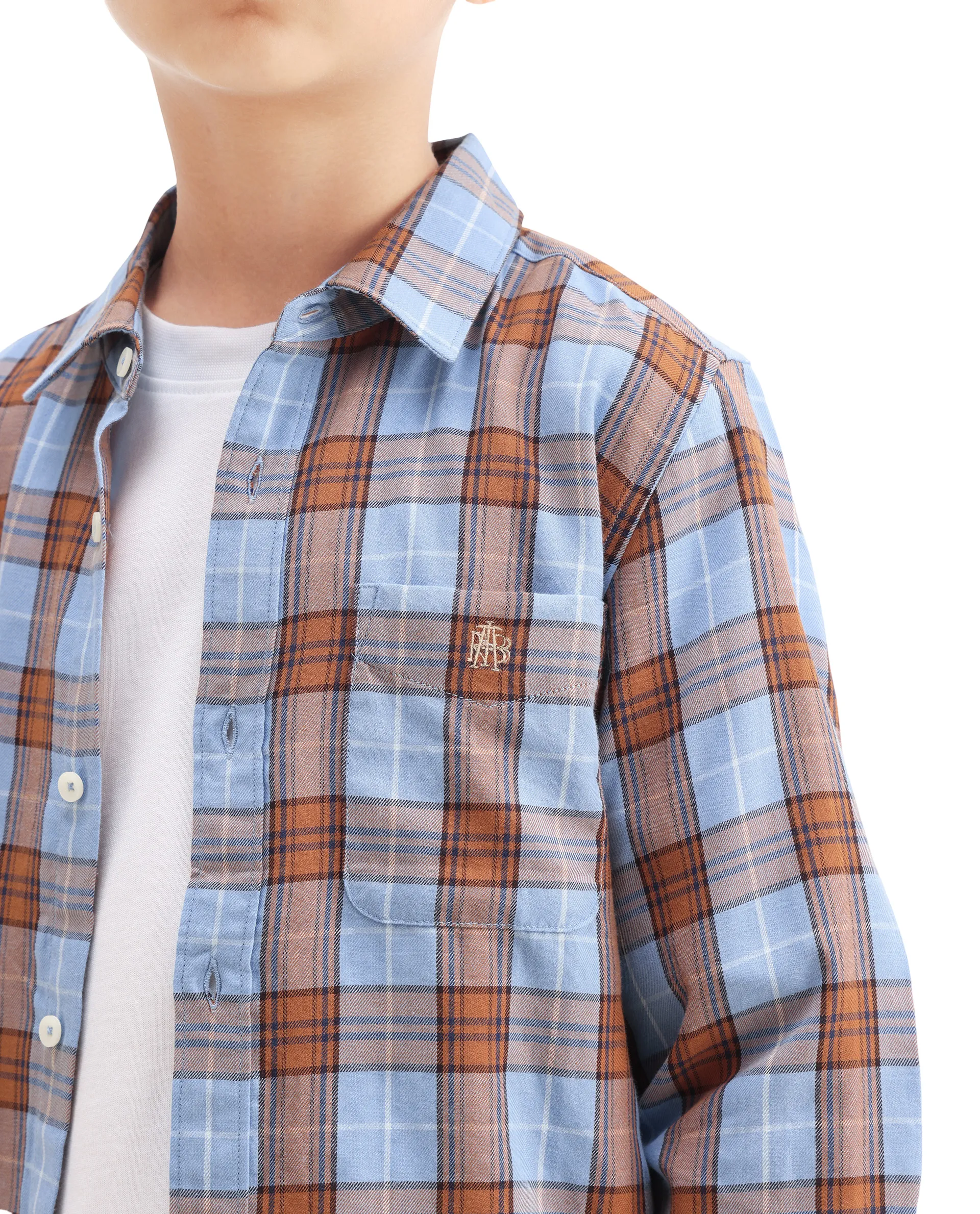 Rare Ones Kids Cruz Light Blue Cotton Checked Button Closure Regular Fit Shirt - Image 4