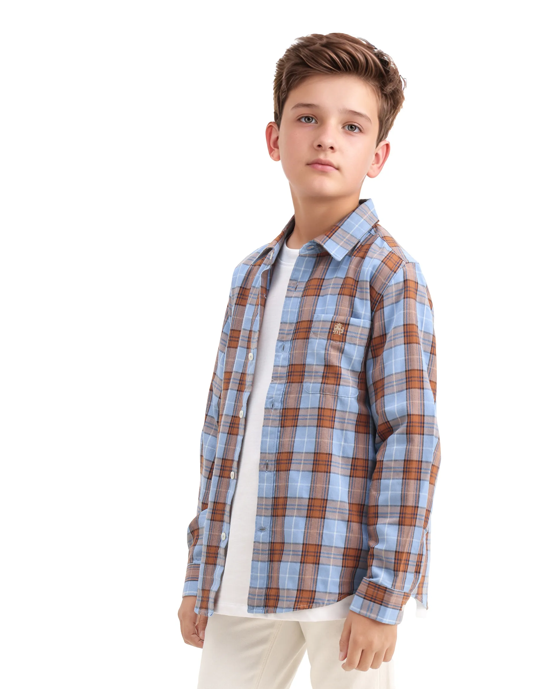 Rare Ones Kids Cruz Light Blue Cotton Checked Button Closure Regular Fit Shirt - Image 5