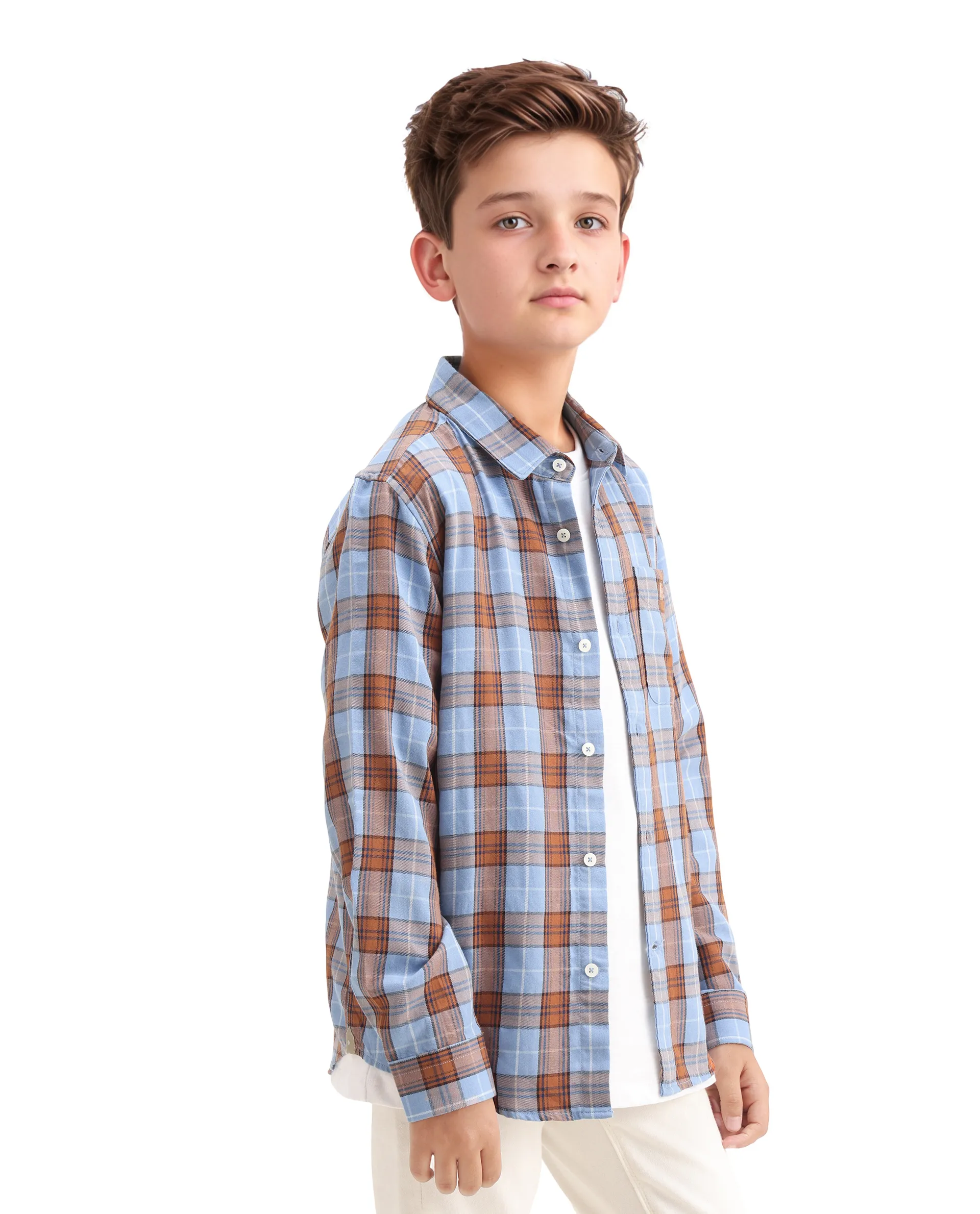 Rare Ones Kids Cruz Light Blue Cotton Checked Button Closure Regular Fit Shirt - Image 6
