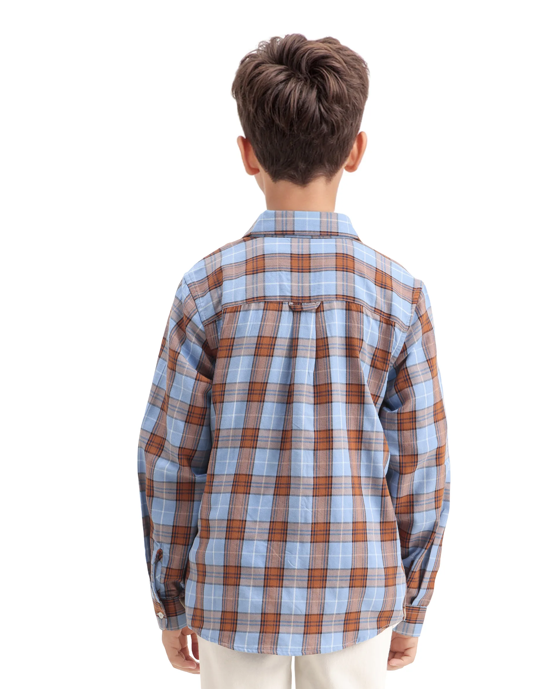 Rare Ones Kids Cruz Light Blue Cotton Checked Button Closure Regular Fit Shirt - Image 7