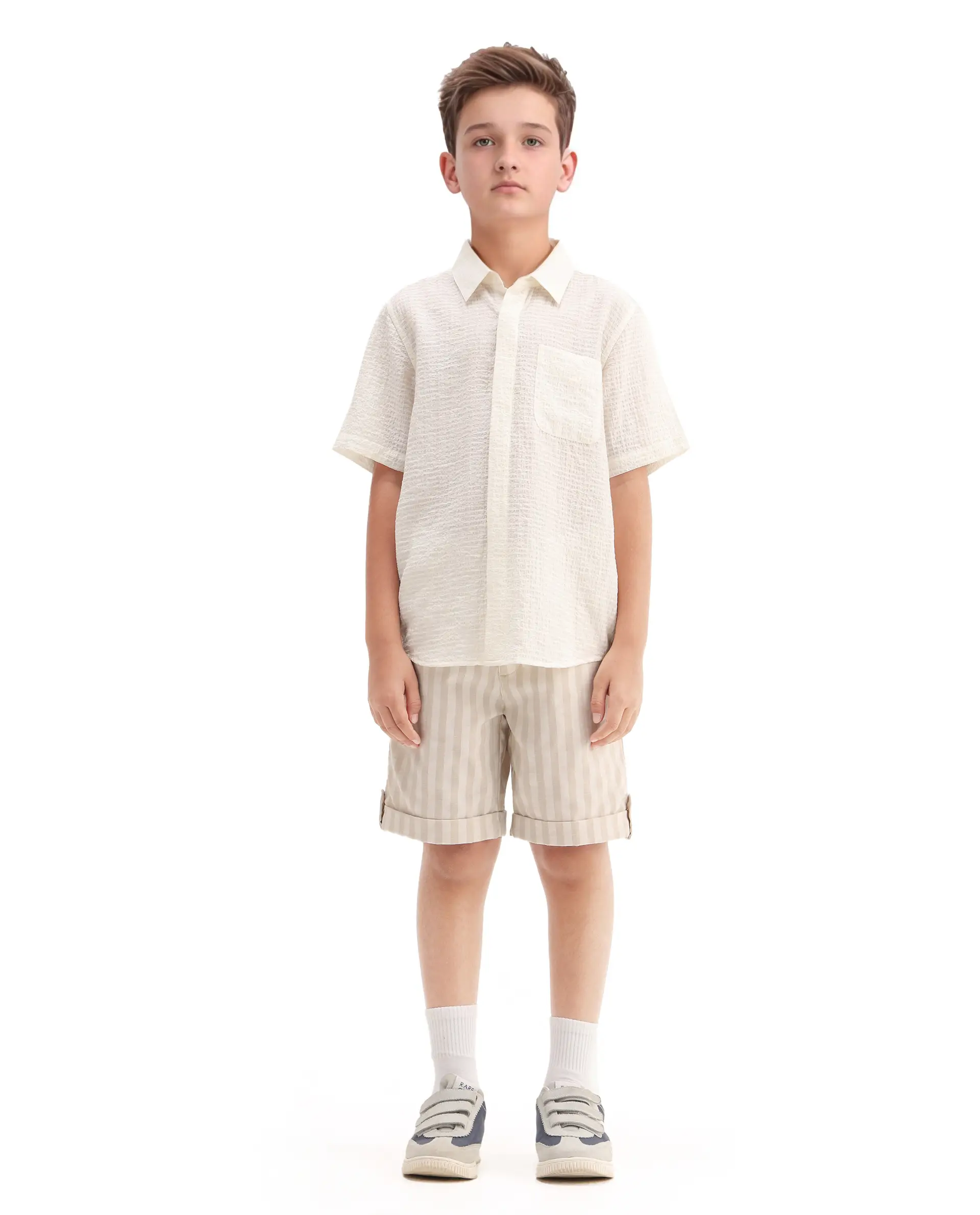 Rare Ones Kids Danni Beige Polyester Striped Button & Zip Closure Regular Fit Shorts - Image 2