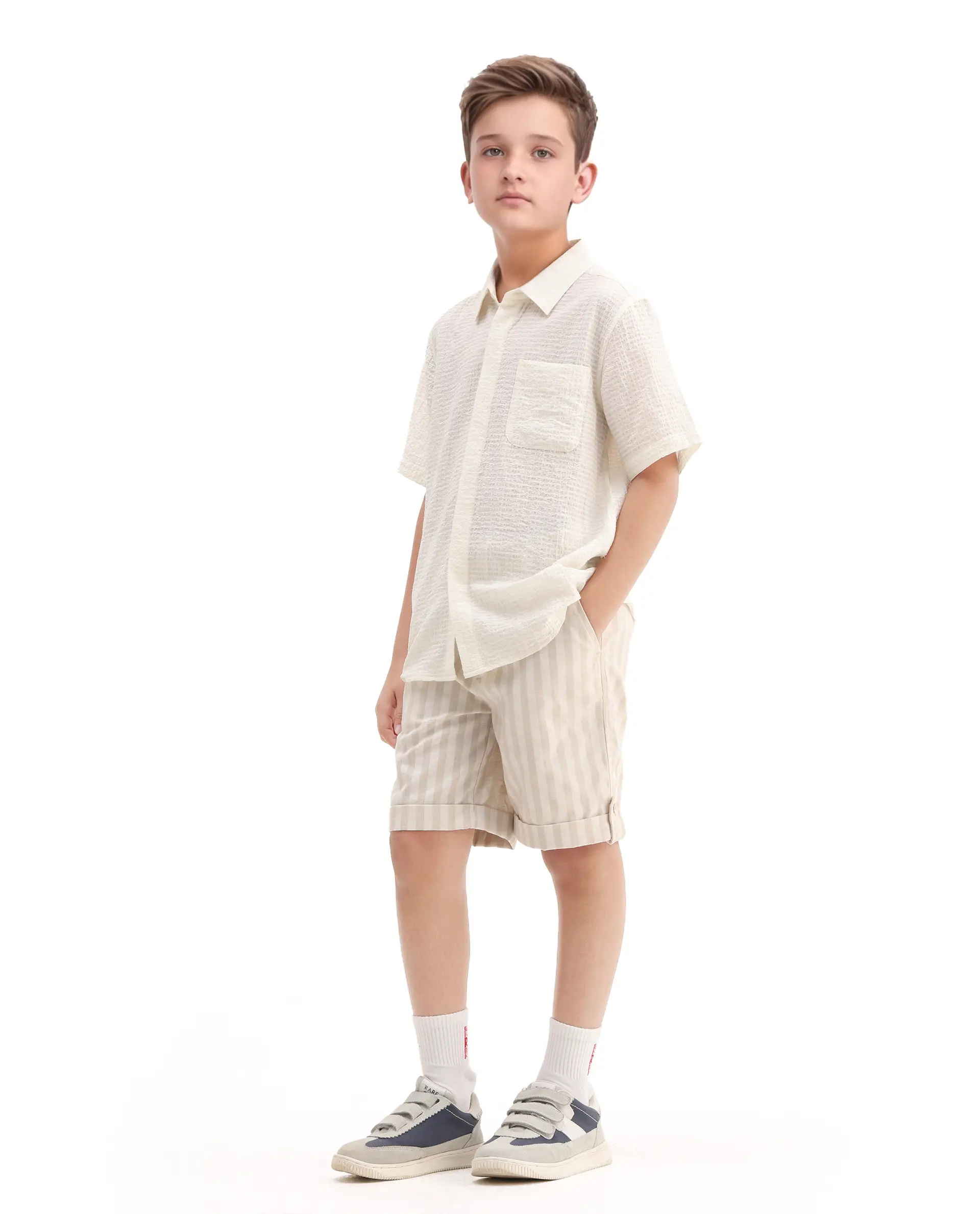 Rare Ones Kids Danni Beige Polyester Striped Button & Zip Closure Regular Fit Shorts - Image 6