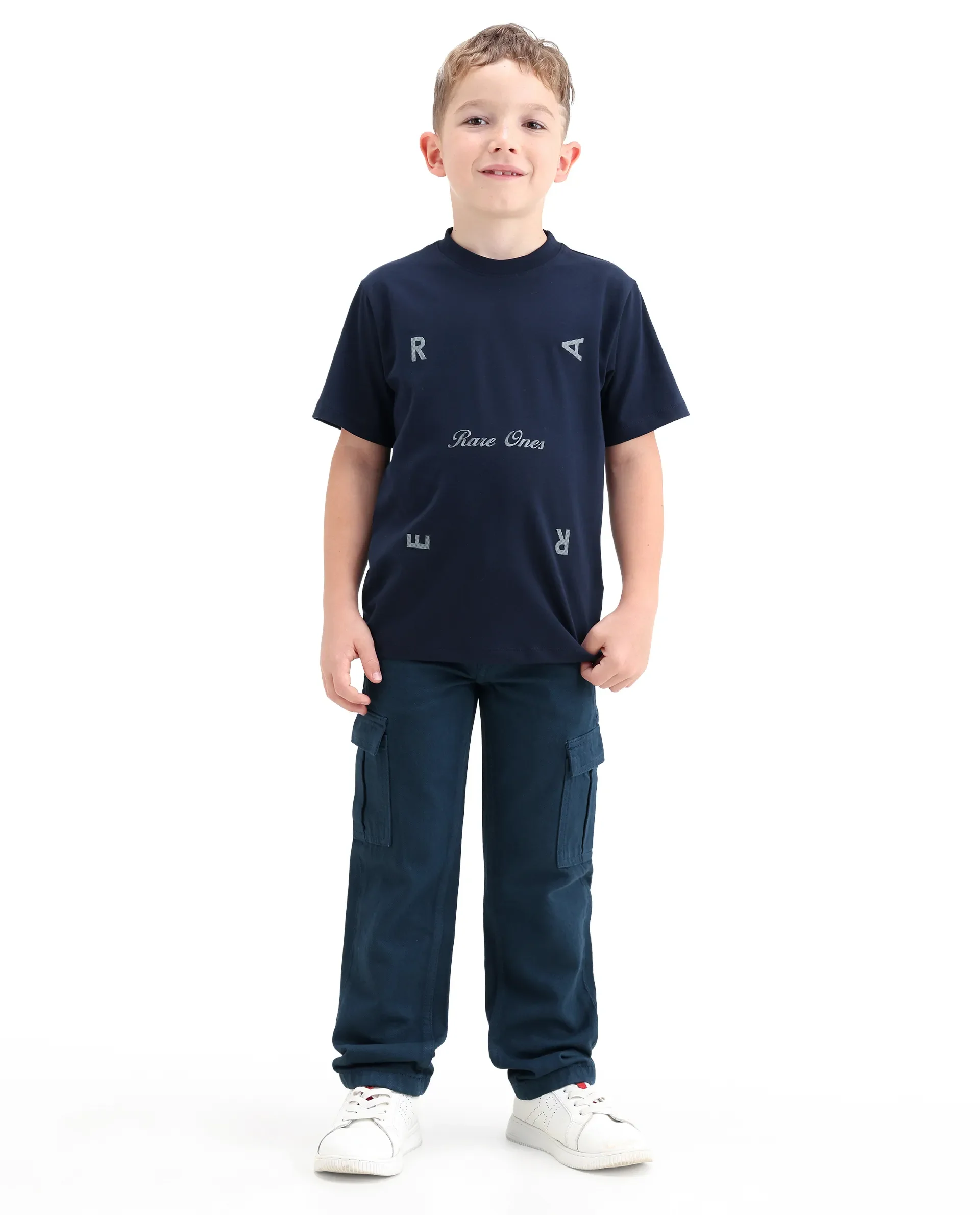 Rare Ones Kids Arrot-1 Dark Teal Cotton Fabric Zipper Closure Cargo Fit Jeans - Image 5