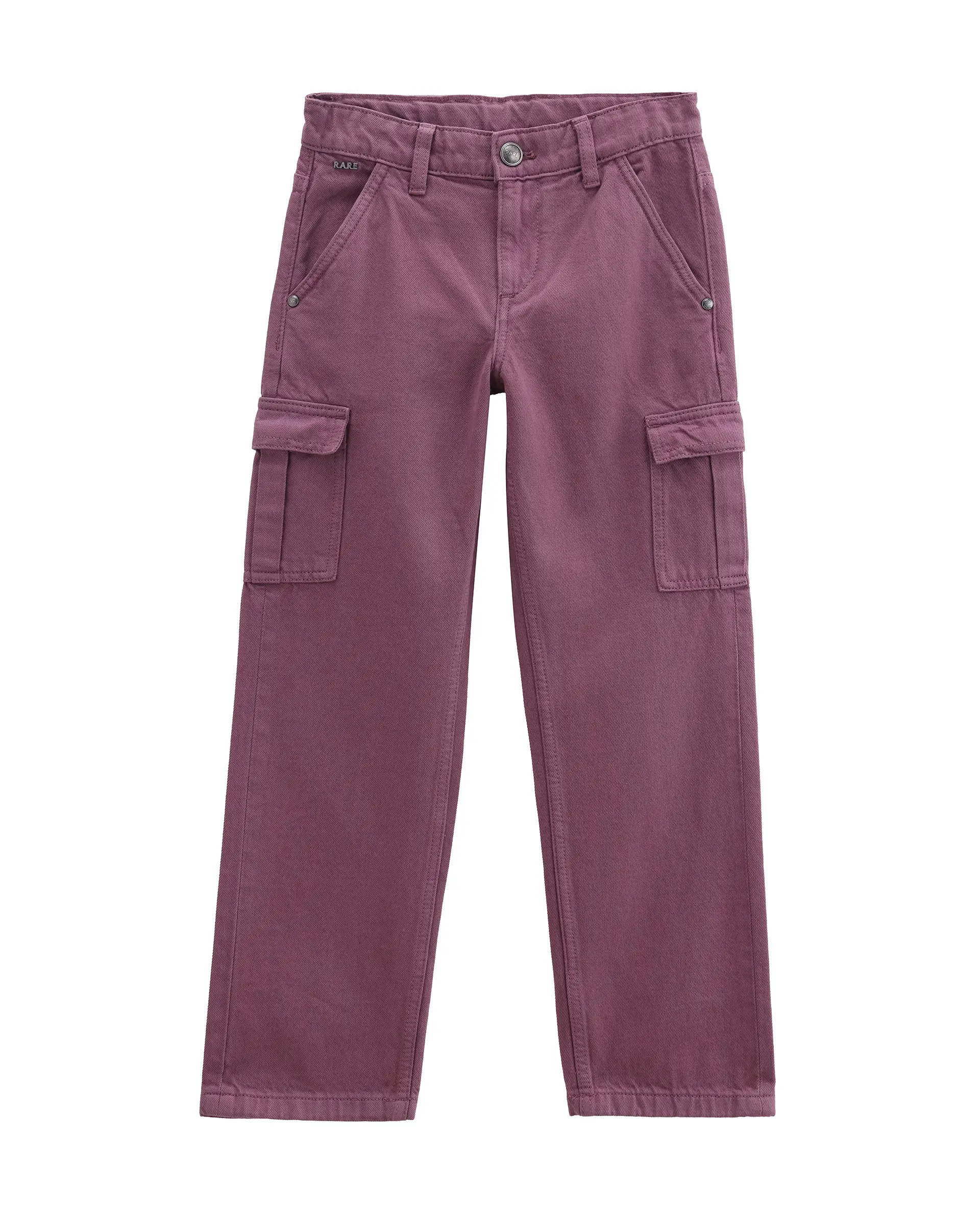 Rare Ones Kids Arrot-2 Dusky Purple Cotton Fabric Zipper Closure Cargo Fit Jeans - Image 2