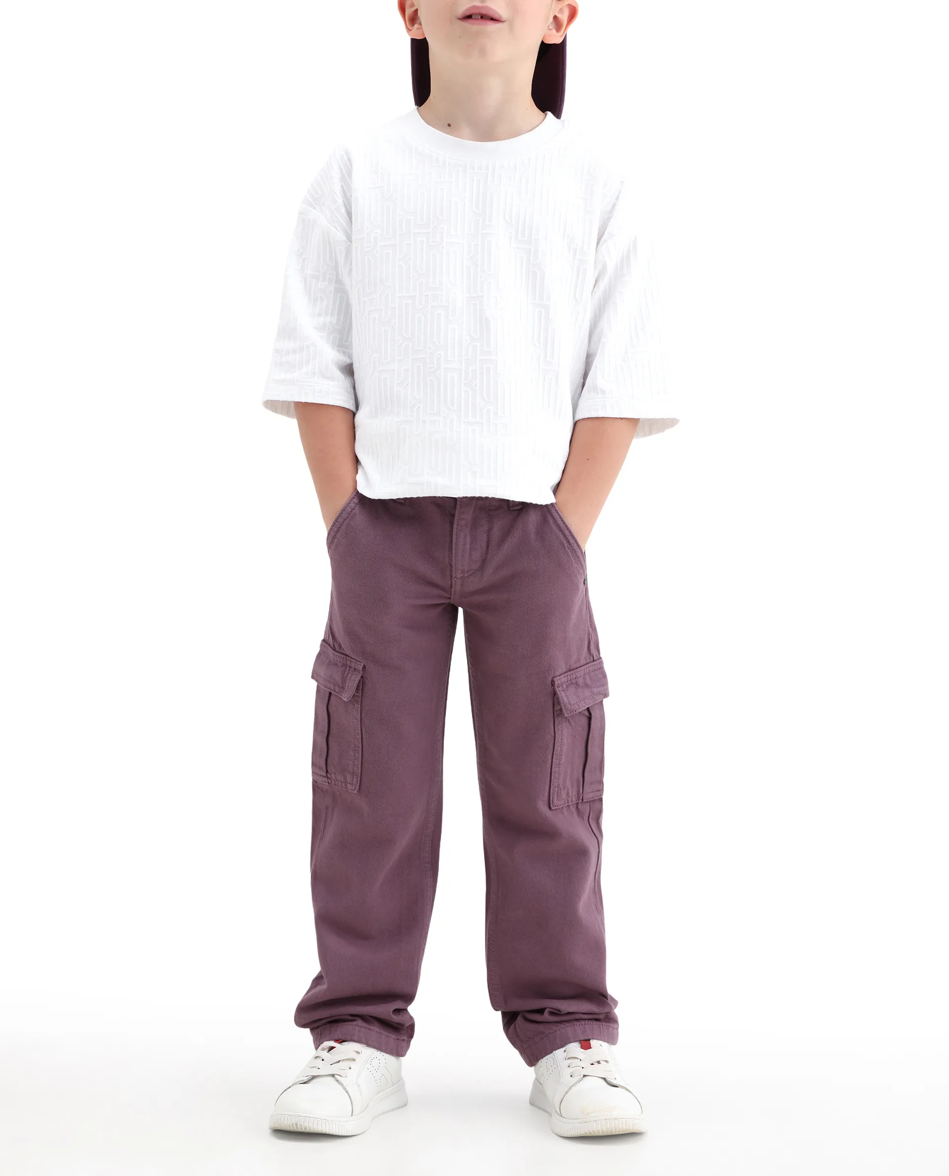 Rare Ones Kids Arrot-2 Dusky Purple Cotton Fabric Zipper Closure Cargo Fit Jeans - Image 3