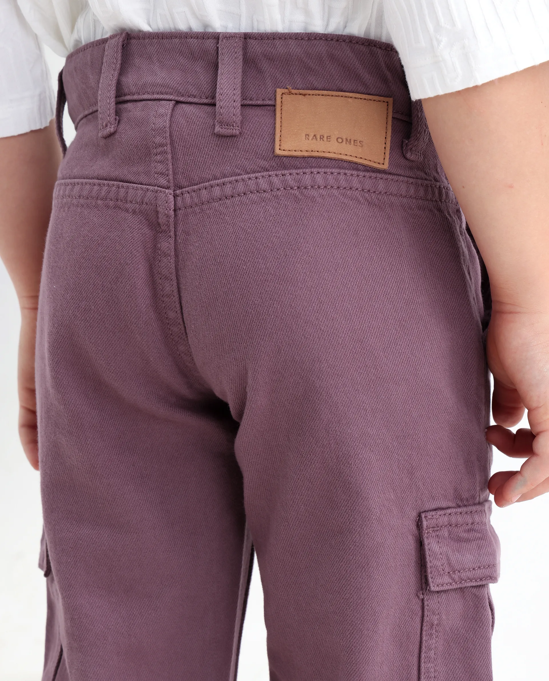 Rare Ones Kids Arrot-2 Dusky Purple Cotton Fabric Zipper Closure Cargo Fit Jeans - Image 4