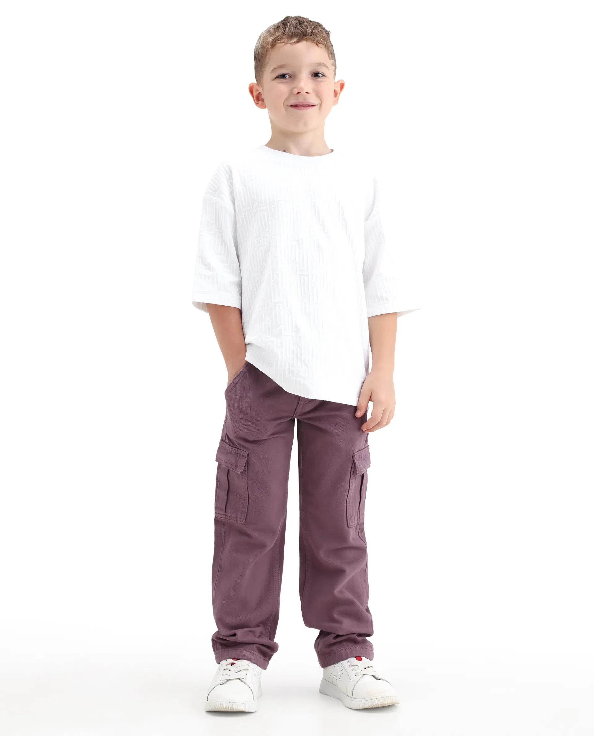 Rare Ones Kids Arrot-2 Dusky Purple Cotton Fabric Zipper Closure Cargo Fit Jeans - Image 6