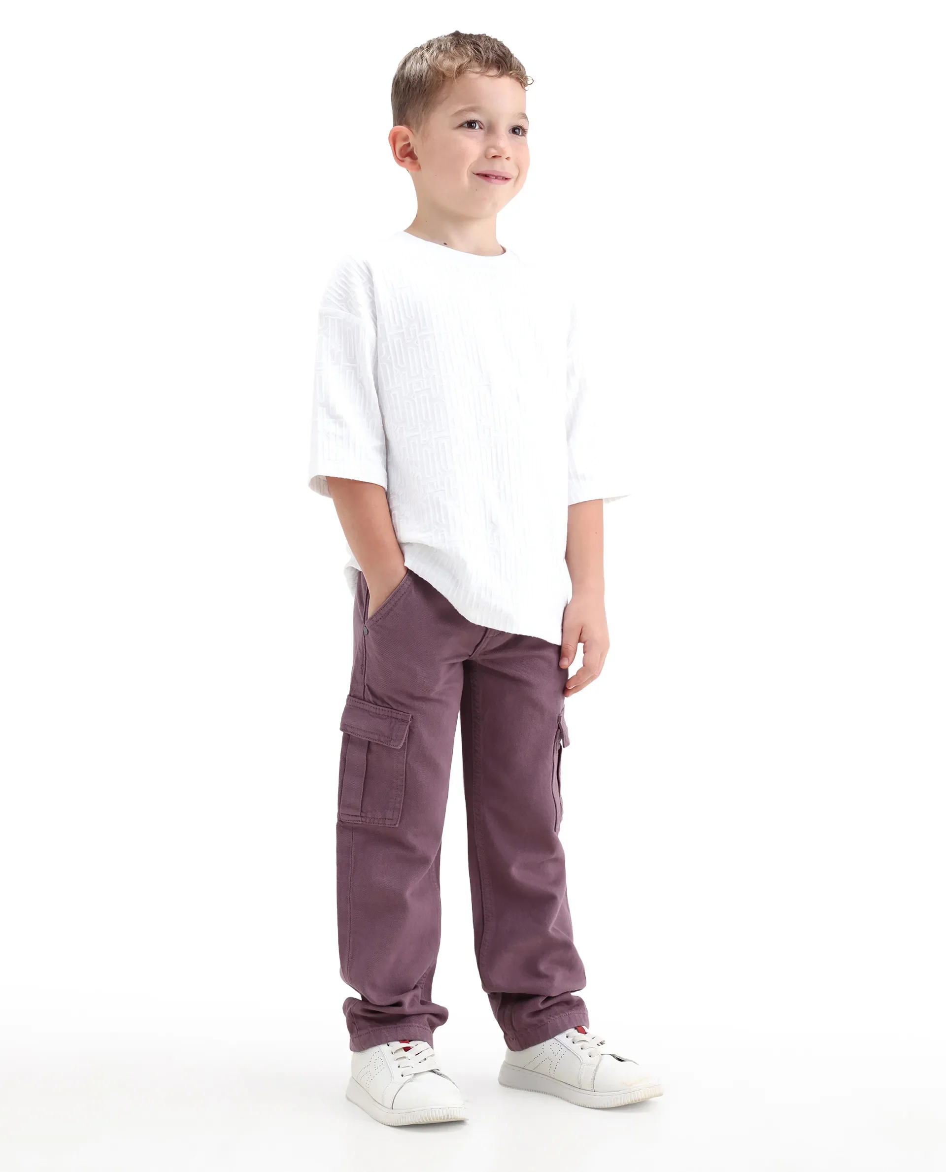 Rare Ones Kids Arrot-2 Dusky Purple Cotton Fabric Zipper Closure Cargo Fit Jeans - Image 7