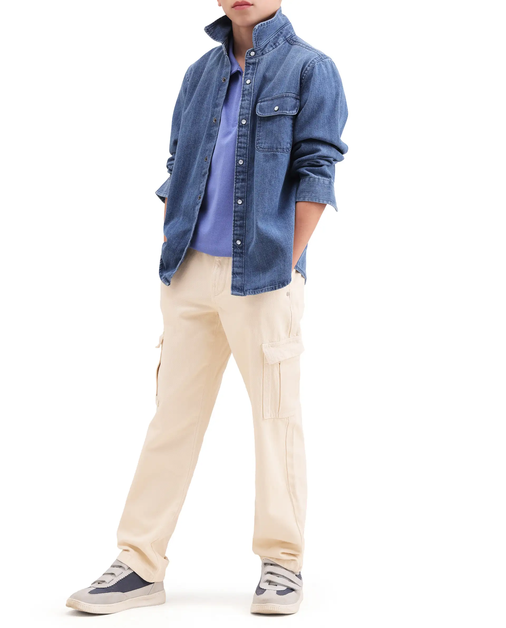 Rare Ones Kids Arrow-2 Beige Cotton Fabric Zipper Closure Relaxed Fit Jeans - Image 3