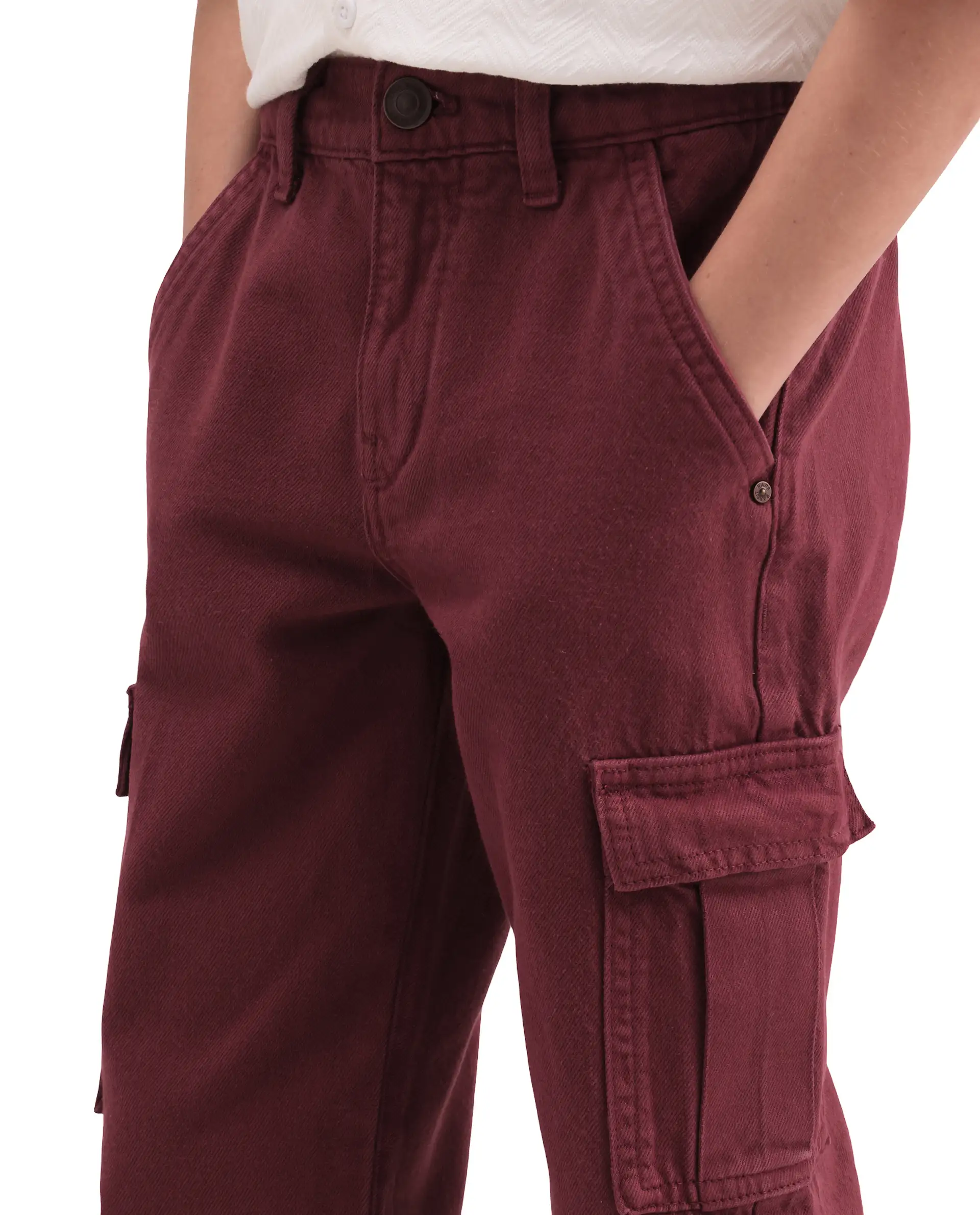 Rare Ones Kids Arrow-3 Maroon Cotton Fabric Zipper Closure Relaxed Fit Jeans - Image 5