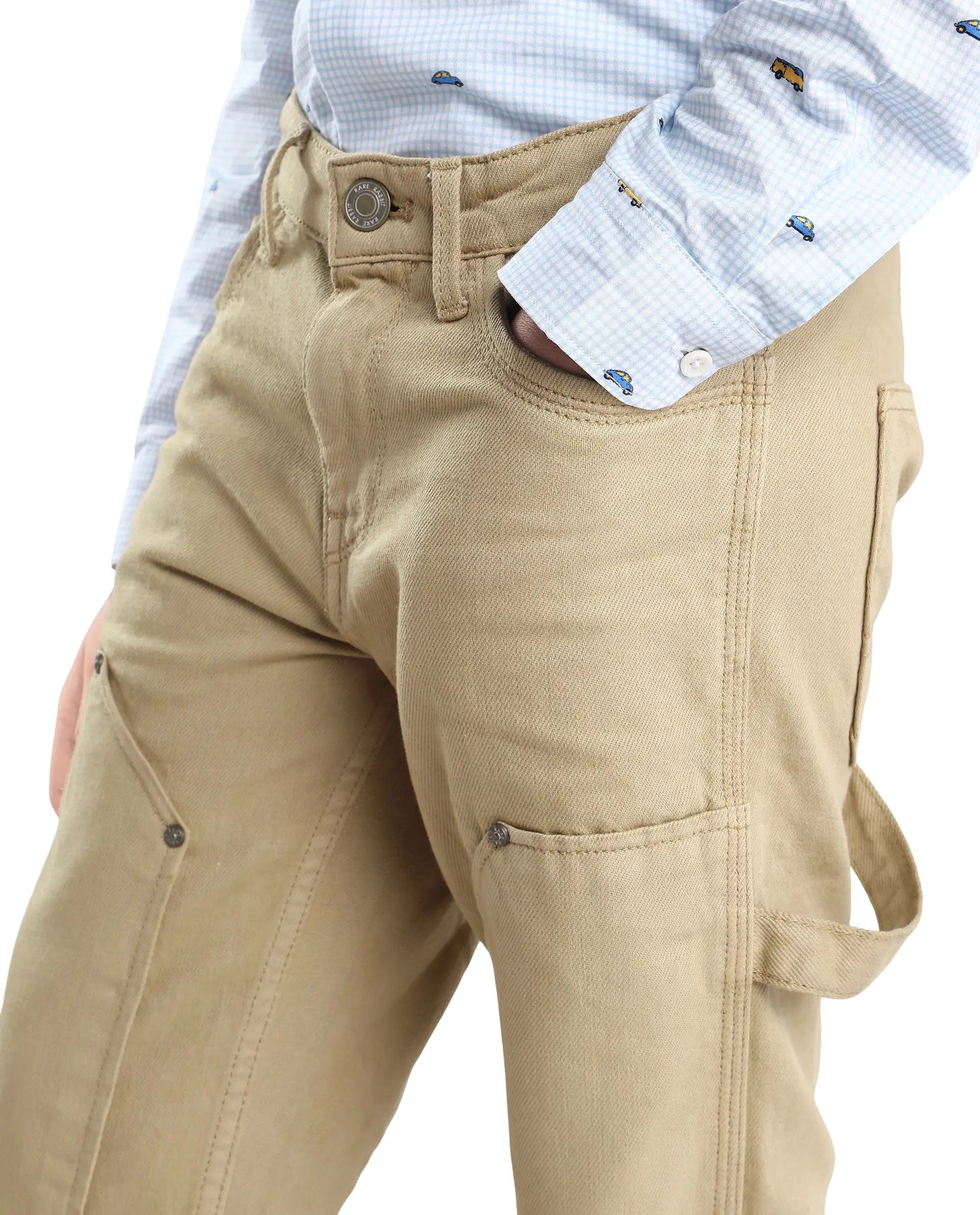 Rare Ones Kids Arvi-K Beige Cotton Button And Zip Carpenter Fit Denim Pant - Image 4