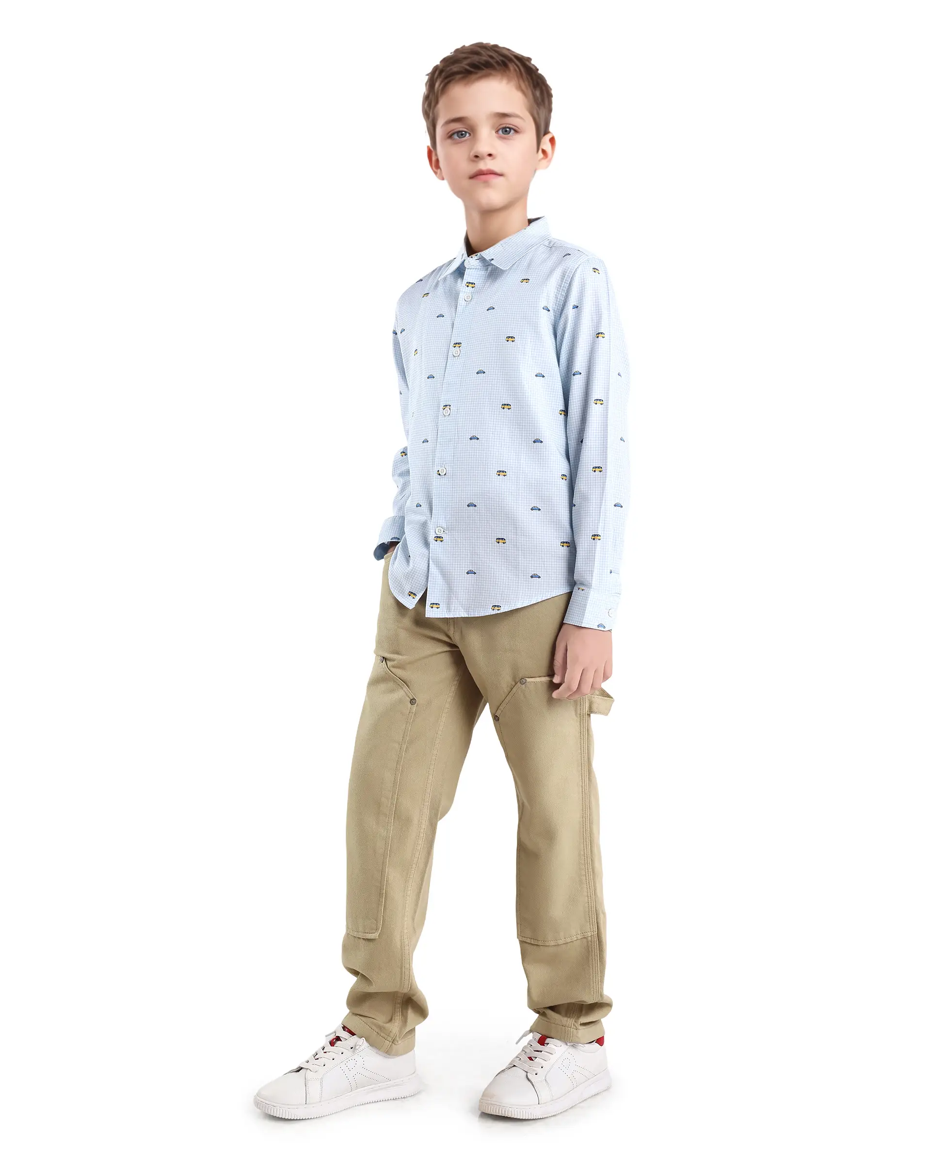 Rare Ones Kids Arvi-K Beige Cotton Button And Zip Carpenter Fit Denim Pant - Image 6
