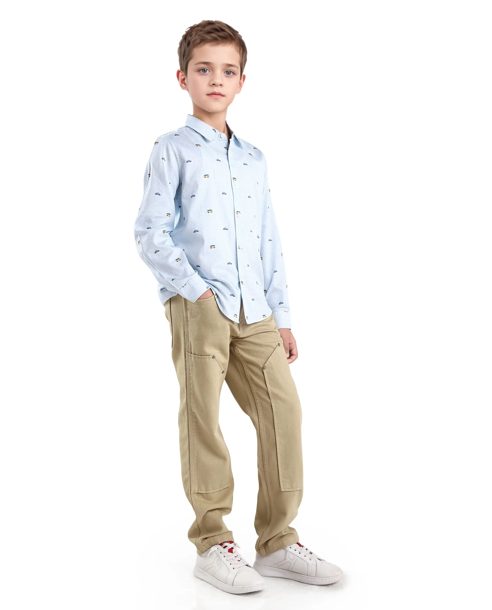 Rare Ones Kids Arvi-K Beige Cotton Button And Zip Carpenter Fit Denim Pant - Image 7