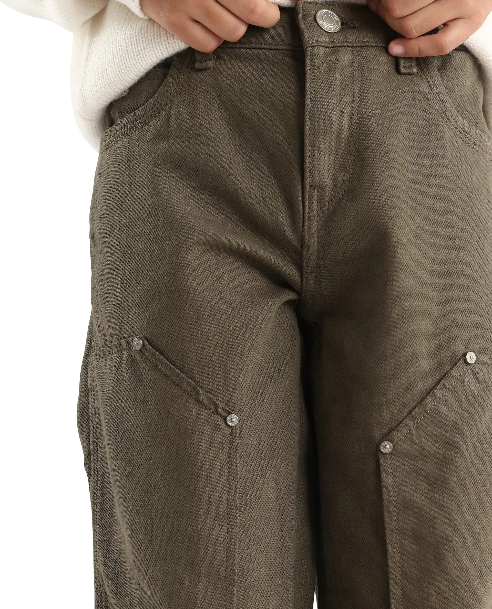 Rare Ones Kids Arvi-K Green Cotton Button And Zip Carpenter Fit Denim Pant - Image 3