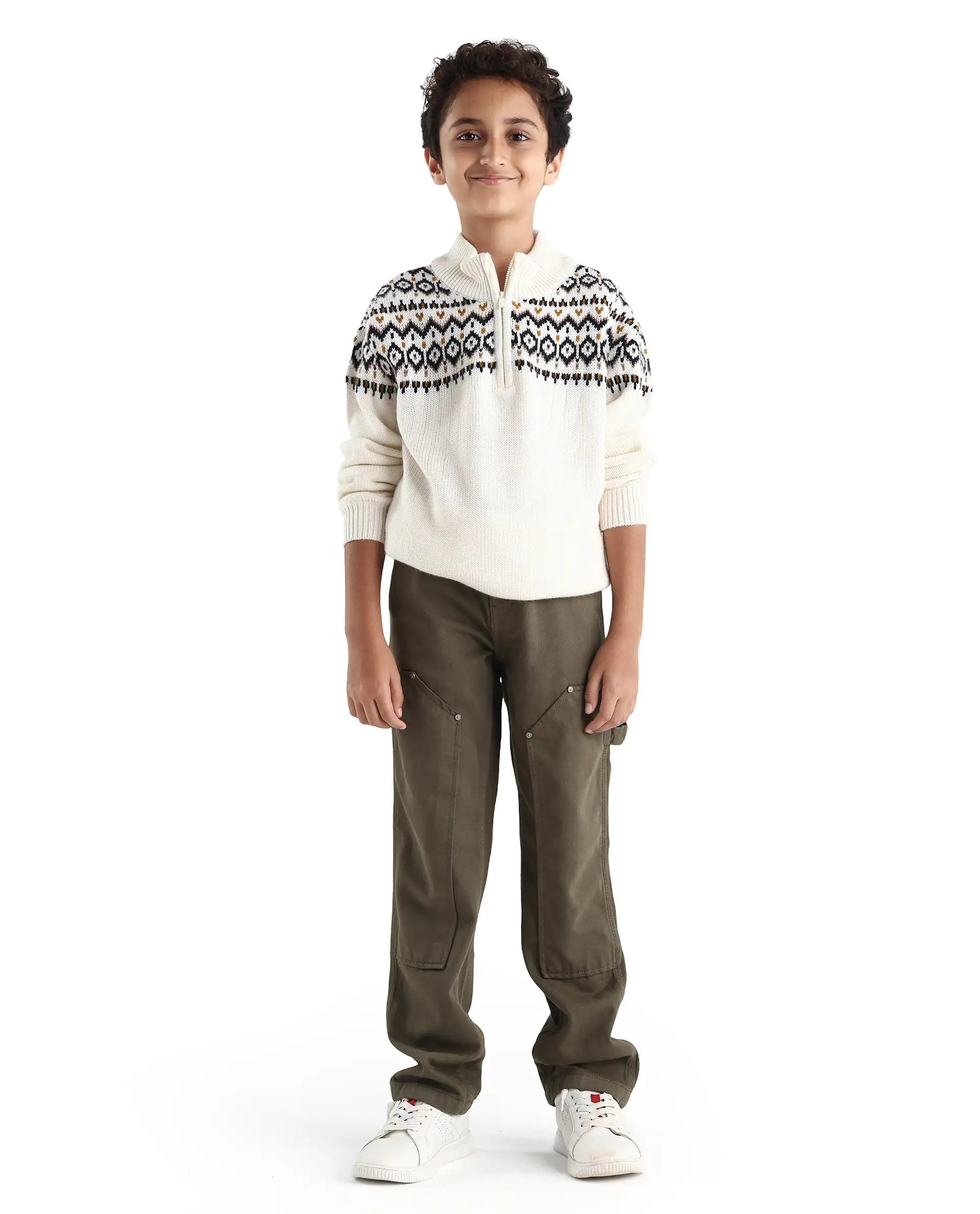 Rare Ones Kids Arvi-K Green Cotton Button And Zip Carpenter Fit Denim Pant - Image 4