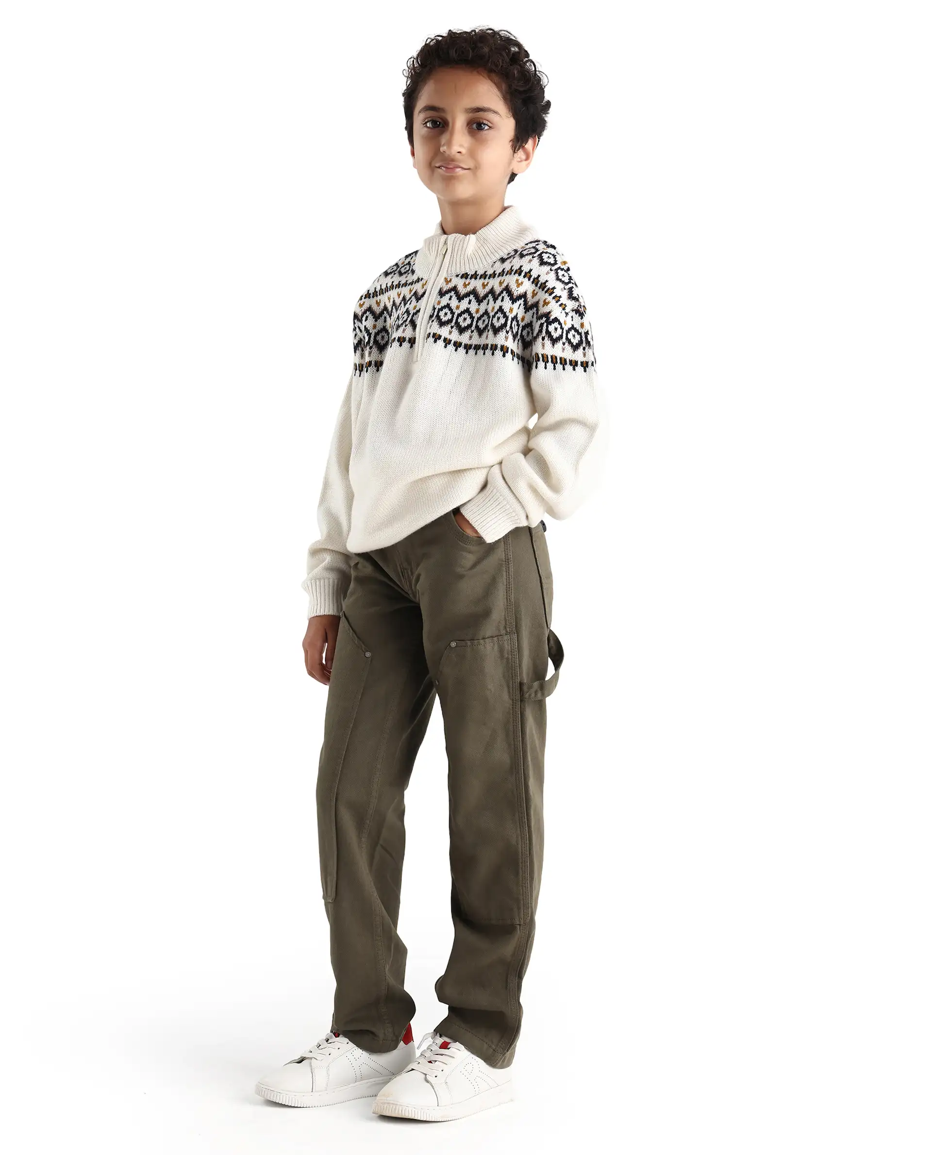 Rare Ones Kids Arvi-K Green Cotton Button And Zip Carpenter Fit Denim Pant - Image 5