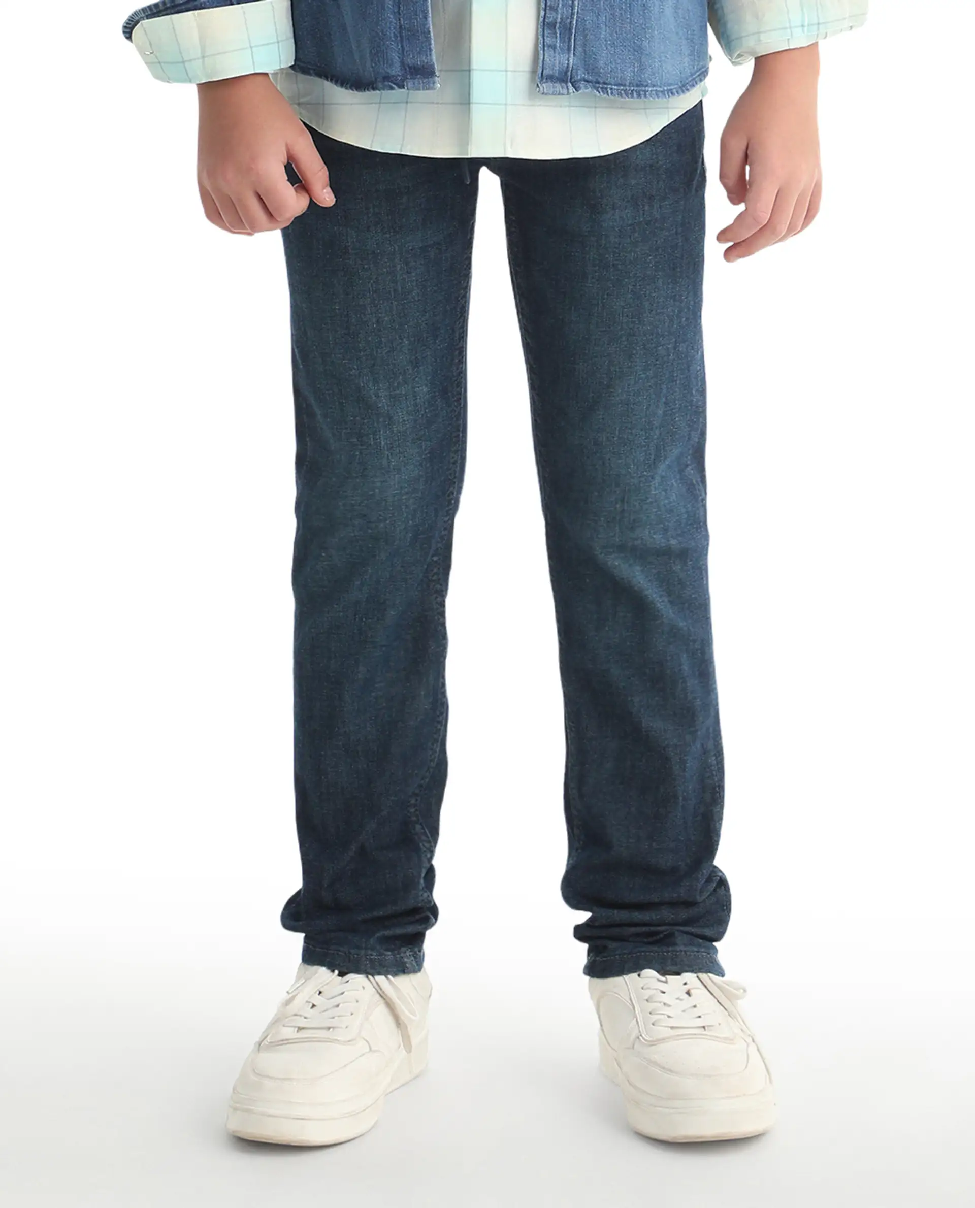 Rare Ones Kids Beck-1 Dark Blue Cotton Blend Fabric Drawstring Closure Slim Fit Jeans - Image 2