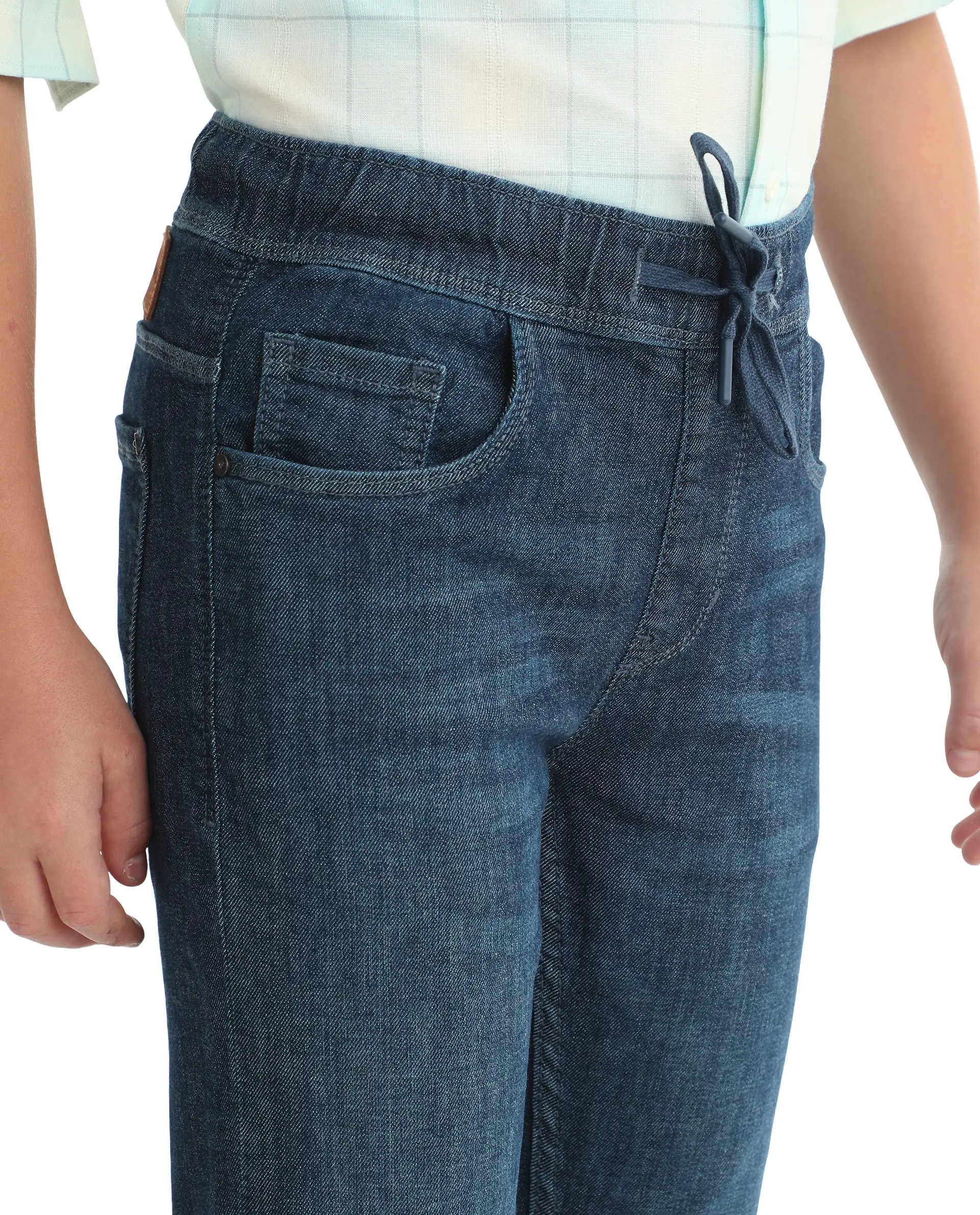 Rare Ones Kids Beck-1 Dark Blue Cotton Blend Fabric Drawstring Closure Slim Fit Jeans - Image 4