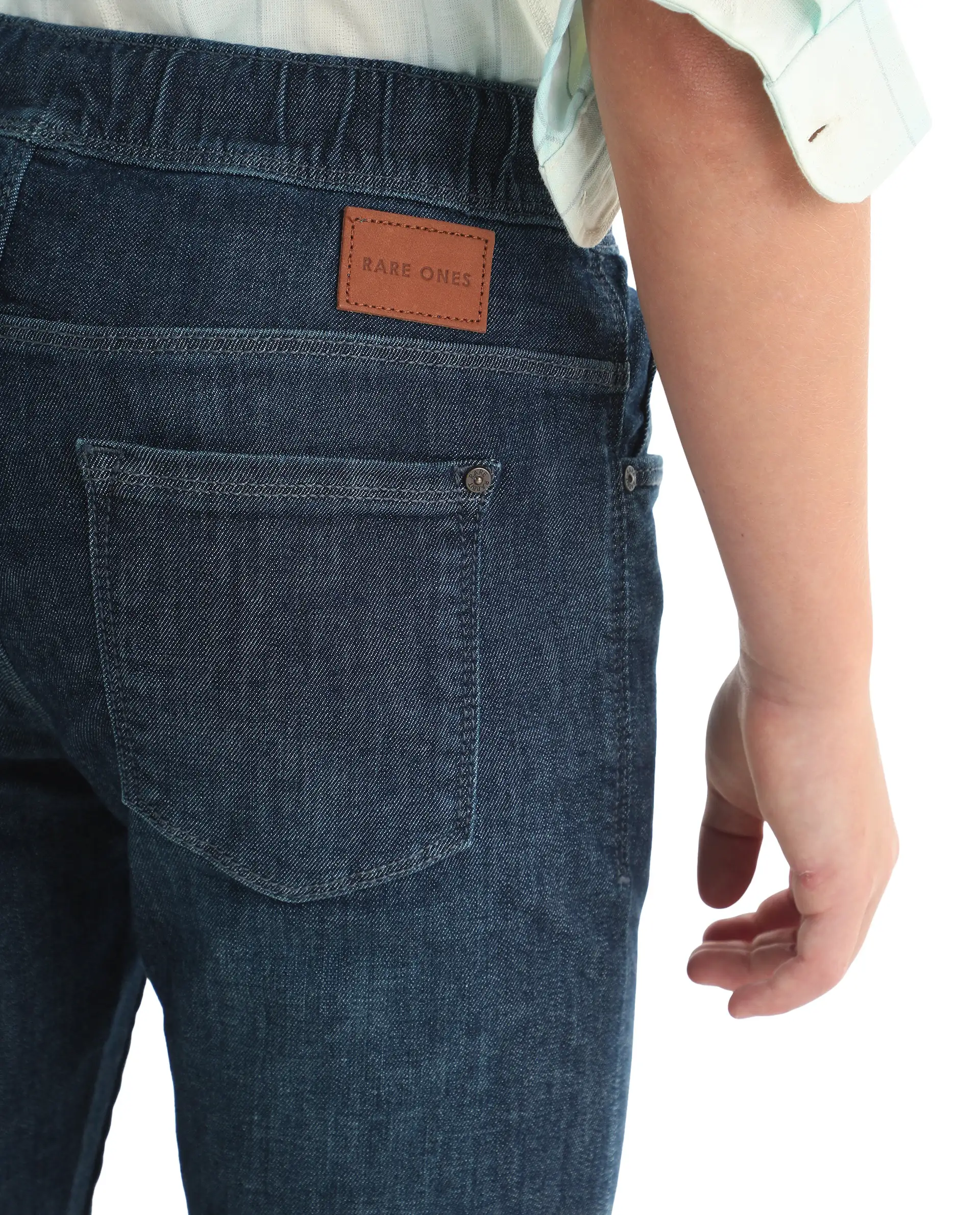 Rare Ones Kids Beck-1 Dark Blue Cotton Blend Fabric Drawstring Closure Slim Fit Jeans - Image 5