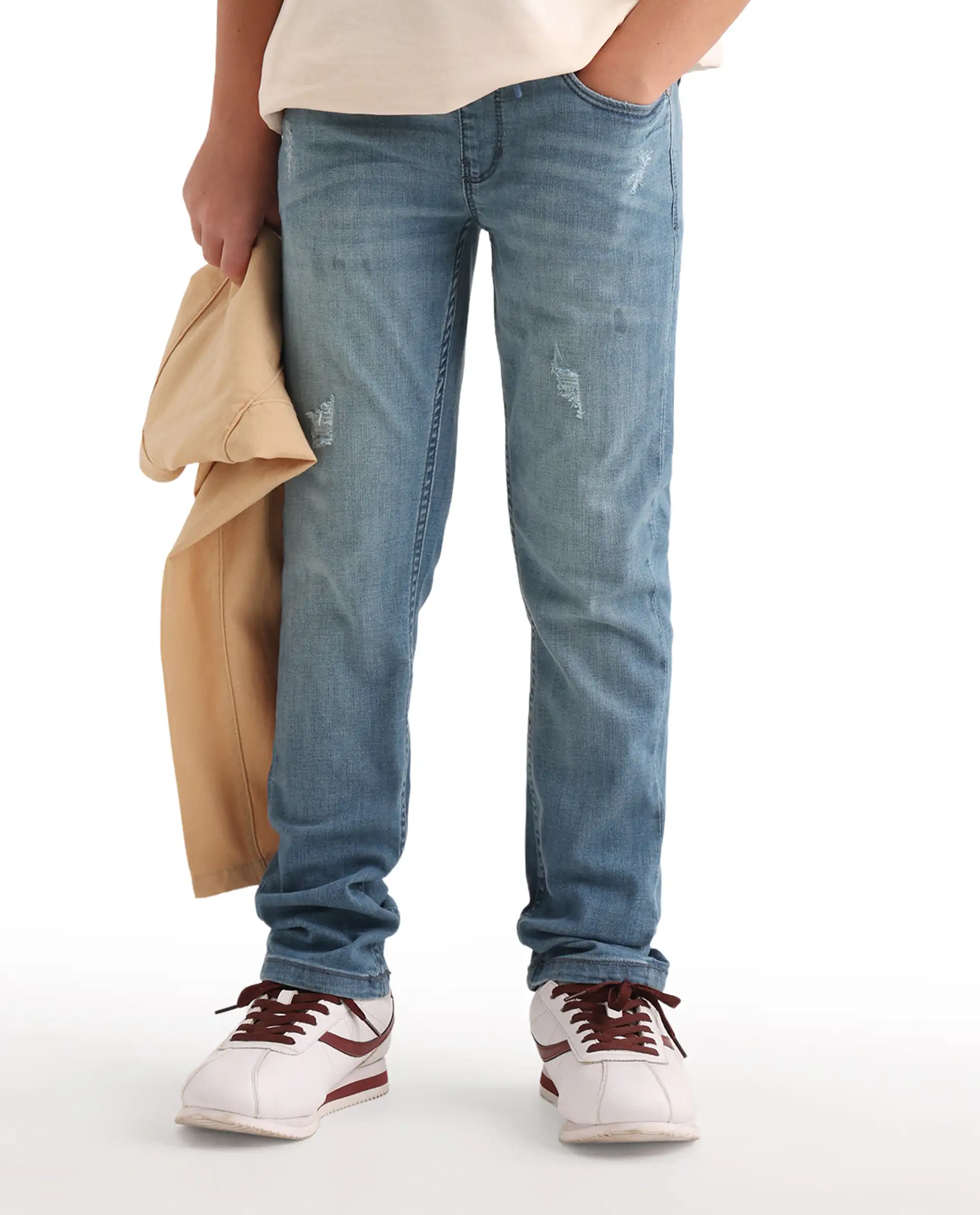 Rare Ones Kids Beck-2 Light Blue Cotton Blend Fabric Drawstring Closure Slim Fit Jeans - Image 2