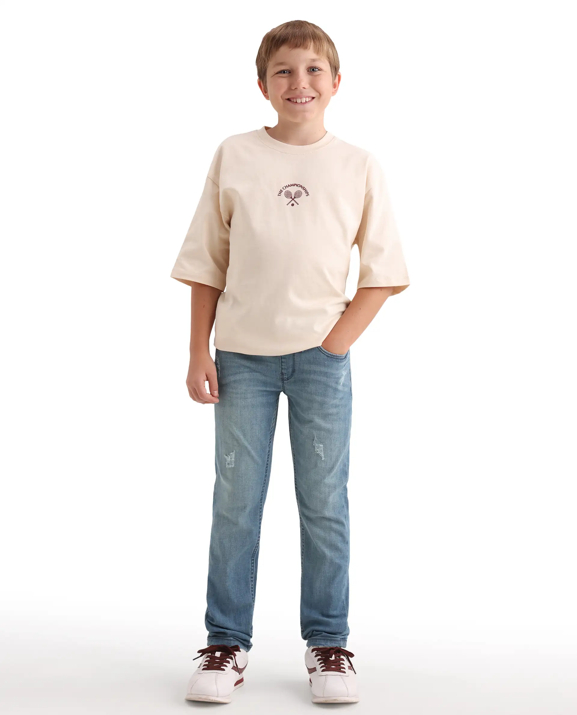 Rare Ones Kids Beck-2 Light Blue Cotton Blend Fabric Drawstring Closure Slim Fit Jeans - Image 3