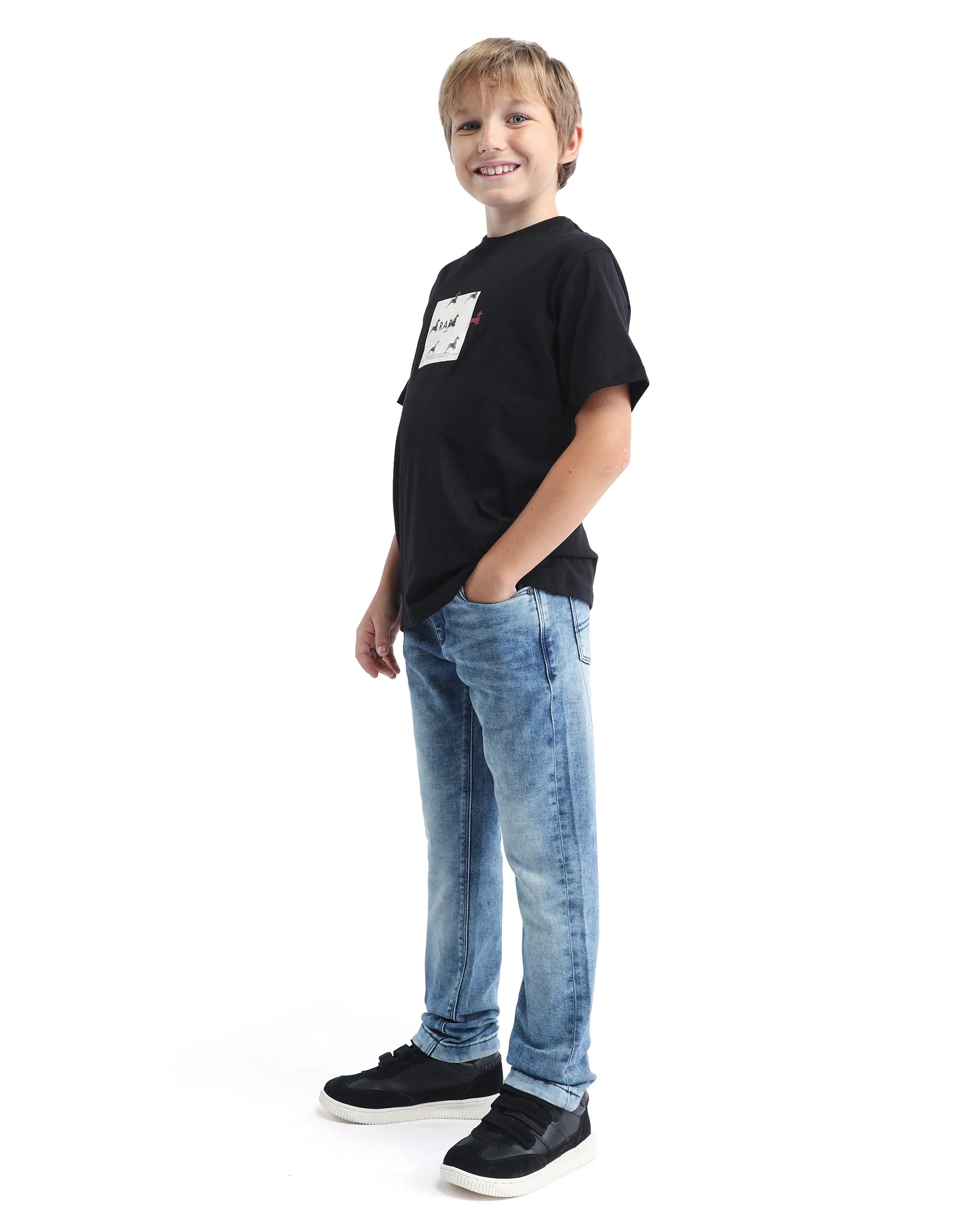 Rare Ones Kids Blux-K Dark Blue Cotton Blend Button And Zip Closure Plain Slim Fit Jeans - Image 5
