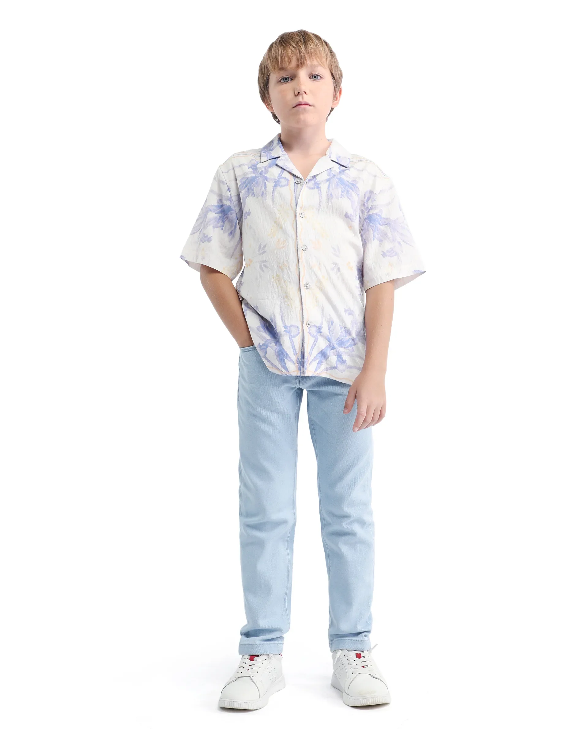 Rare Ones Kids Blux-K Light Blue Cotton Blend Button And Zip Closure Plain Slim Fit Jeans - Image 4