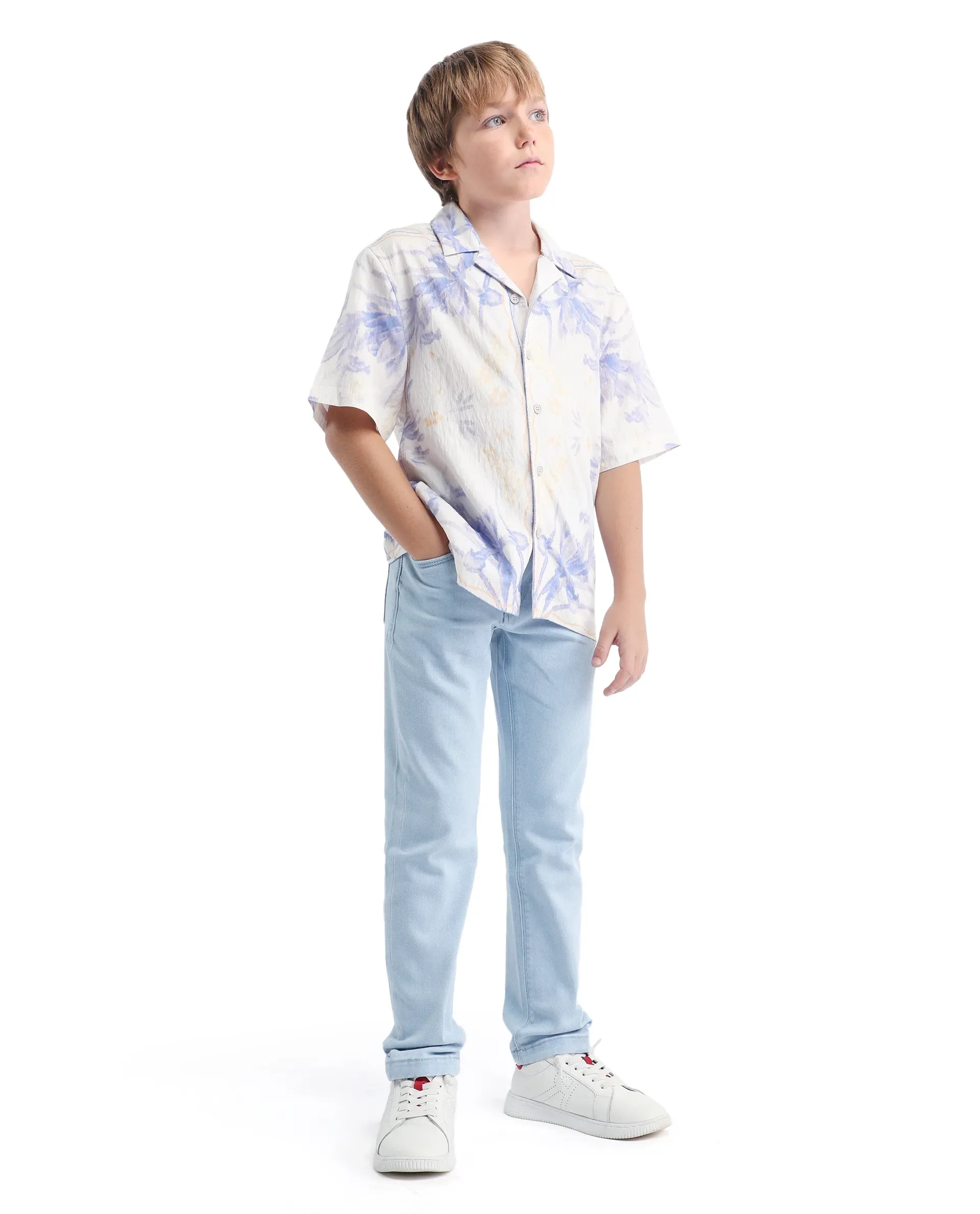 Rare Ones Kids Blux-K Light Blue Cotton Blend Button And Zip Closure Plain Slim Fit Jeans - Image 6