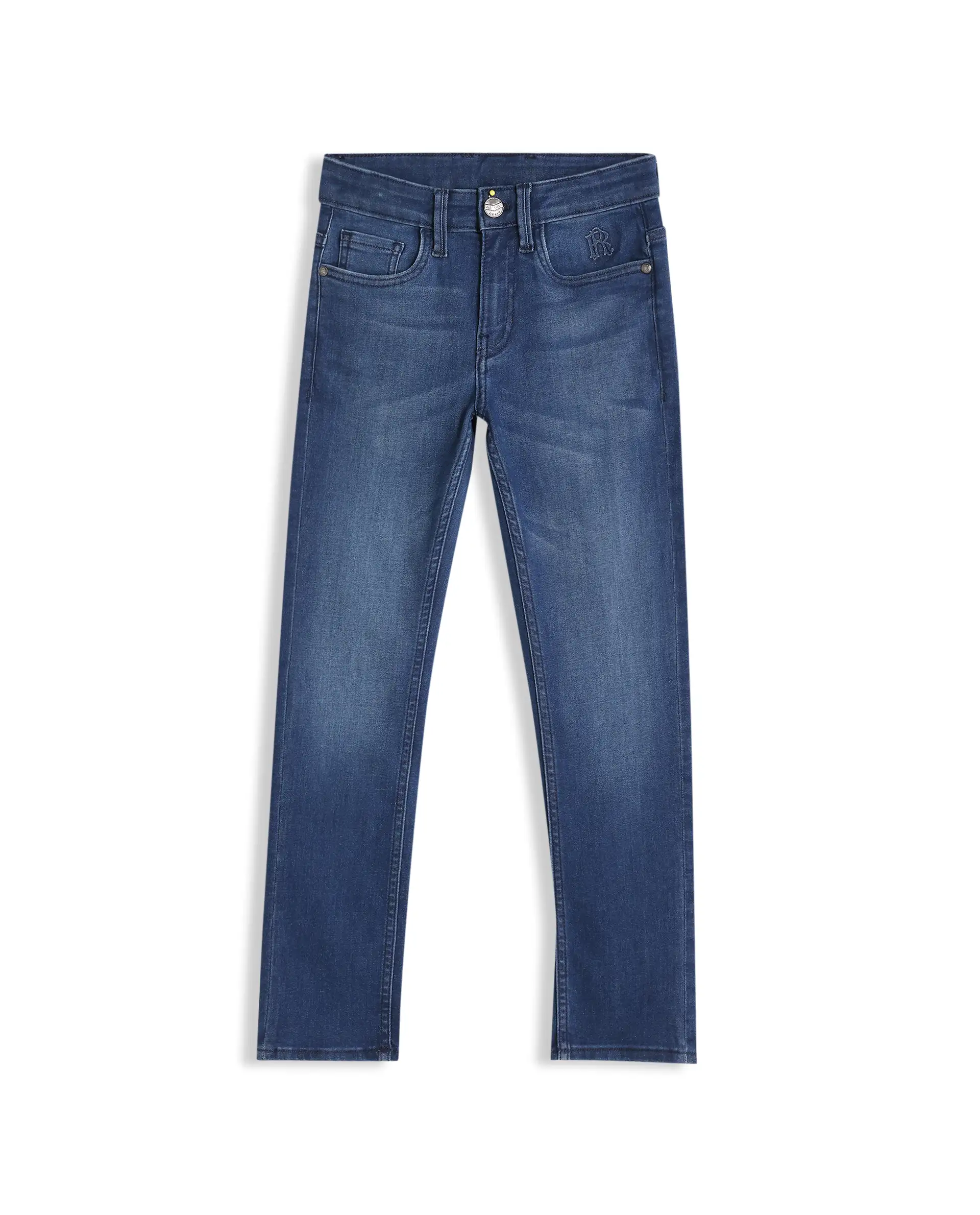 Rare Ones Kids Daito-2 Blue Cotton Blend Fabric Button And Zipper Closure Slim Fit Jeans - Image 2