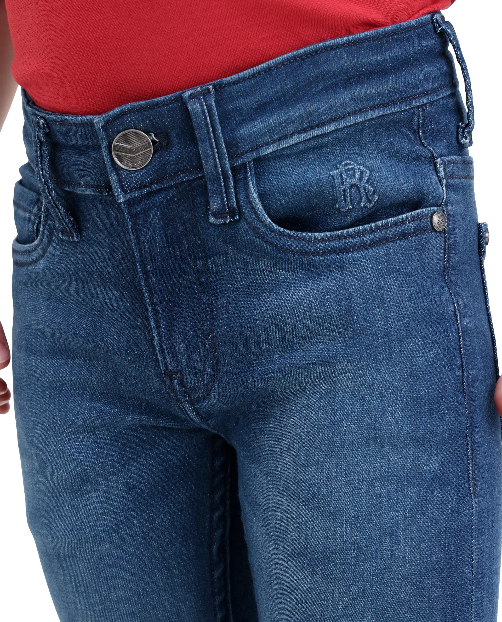 Rare Ones Kids Daito-2 Blue Cotton Blend Fabric Button And Zipper Closure Slim Fit Jeans - Image 4