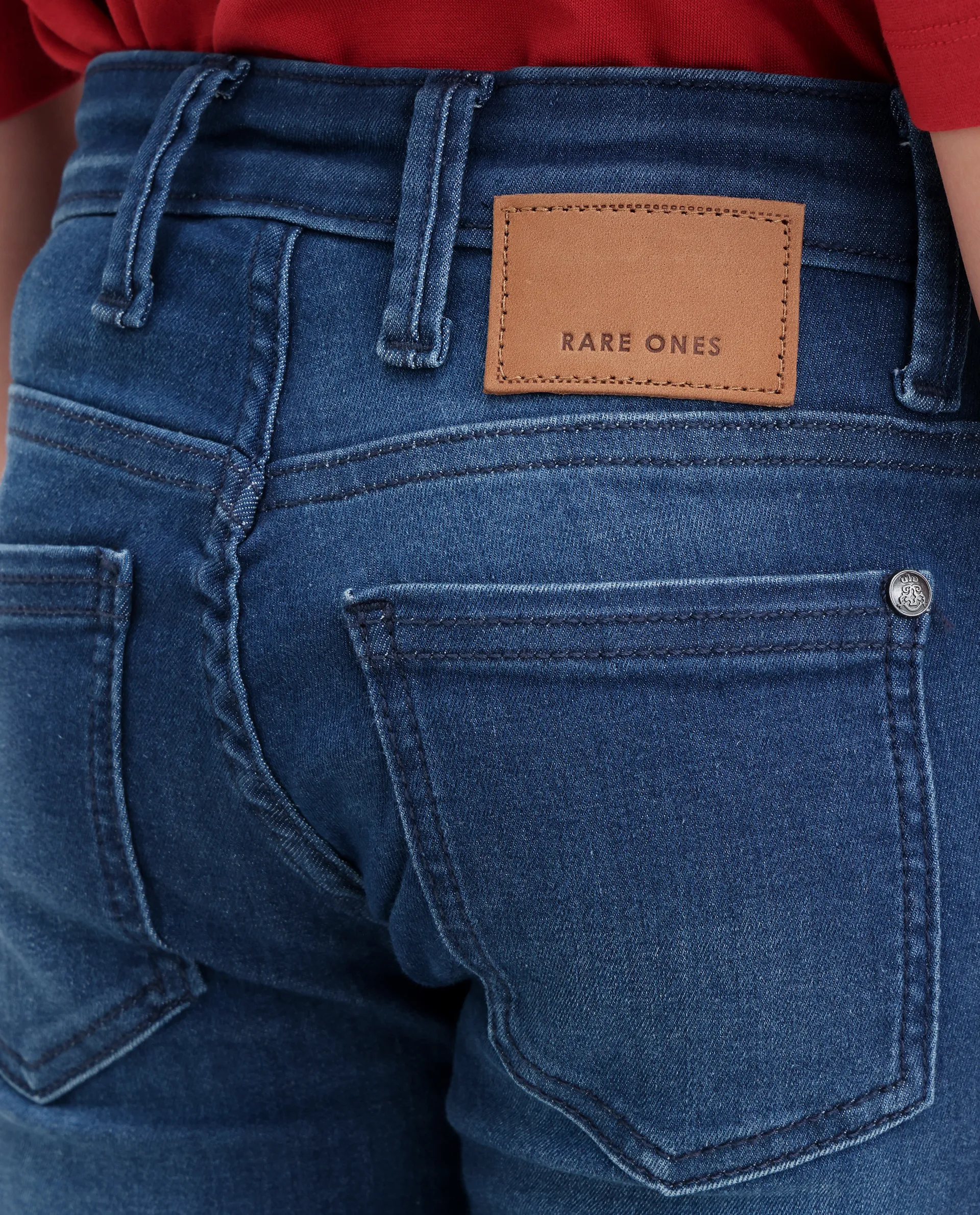 Rare Ones Kids Daito-2 Blue Cotton Blend Fabric Button And Zipper Closure Slim Fit Jeans - Image 5