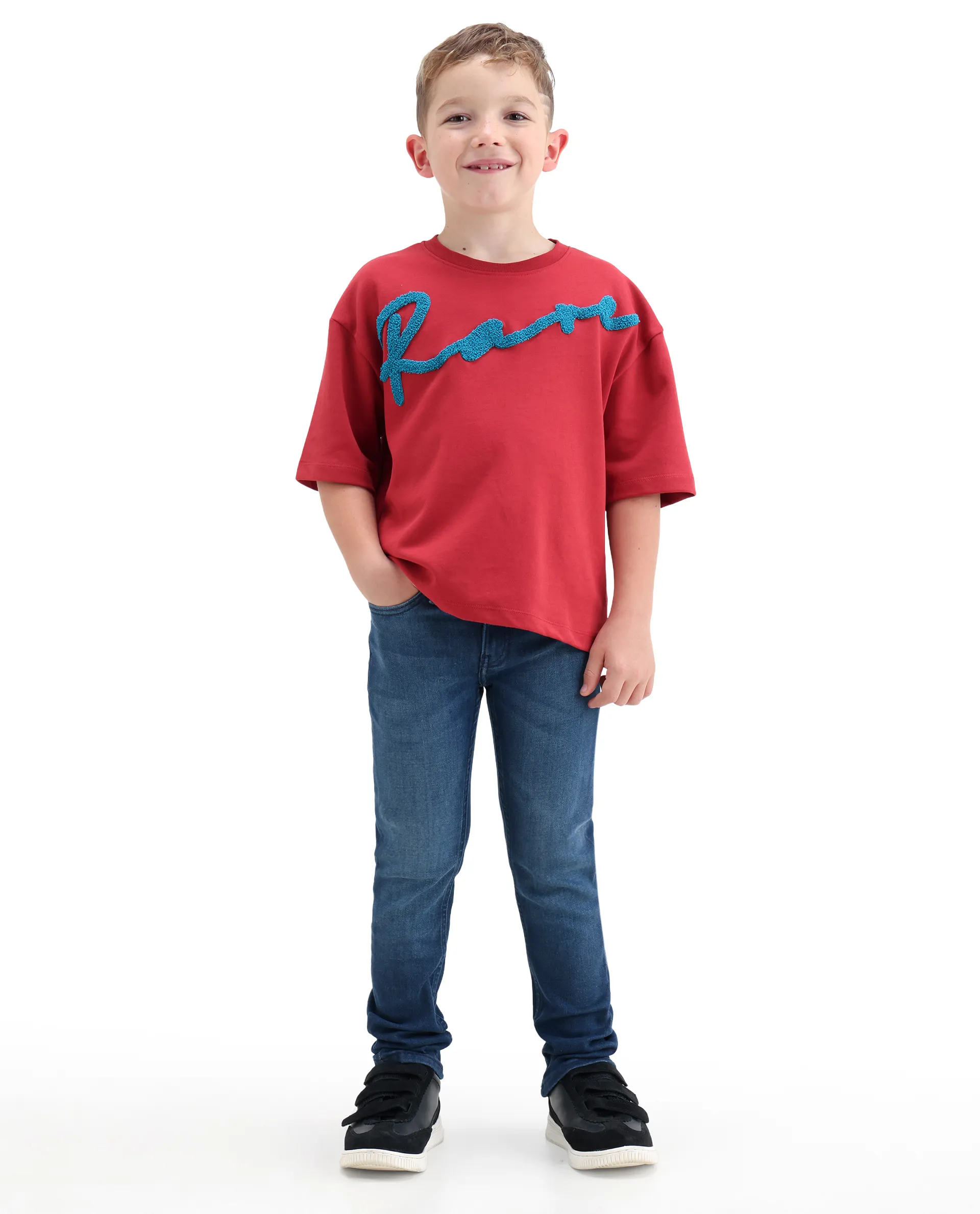 Rare Ones Kids Daito-2 Blue Cotton Blend Fabric Button And Zipper Closure Slim Fit Jeans - Image 6