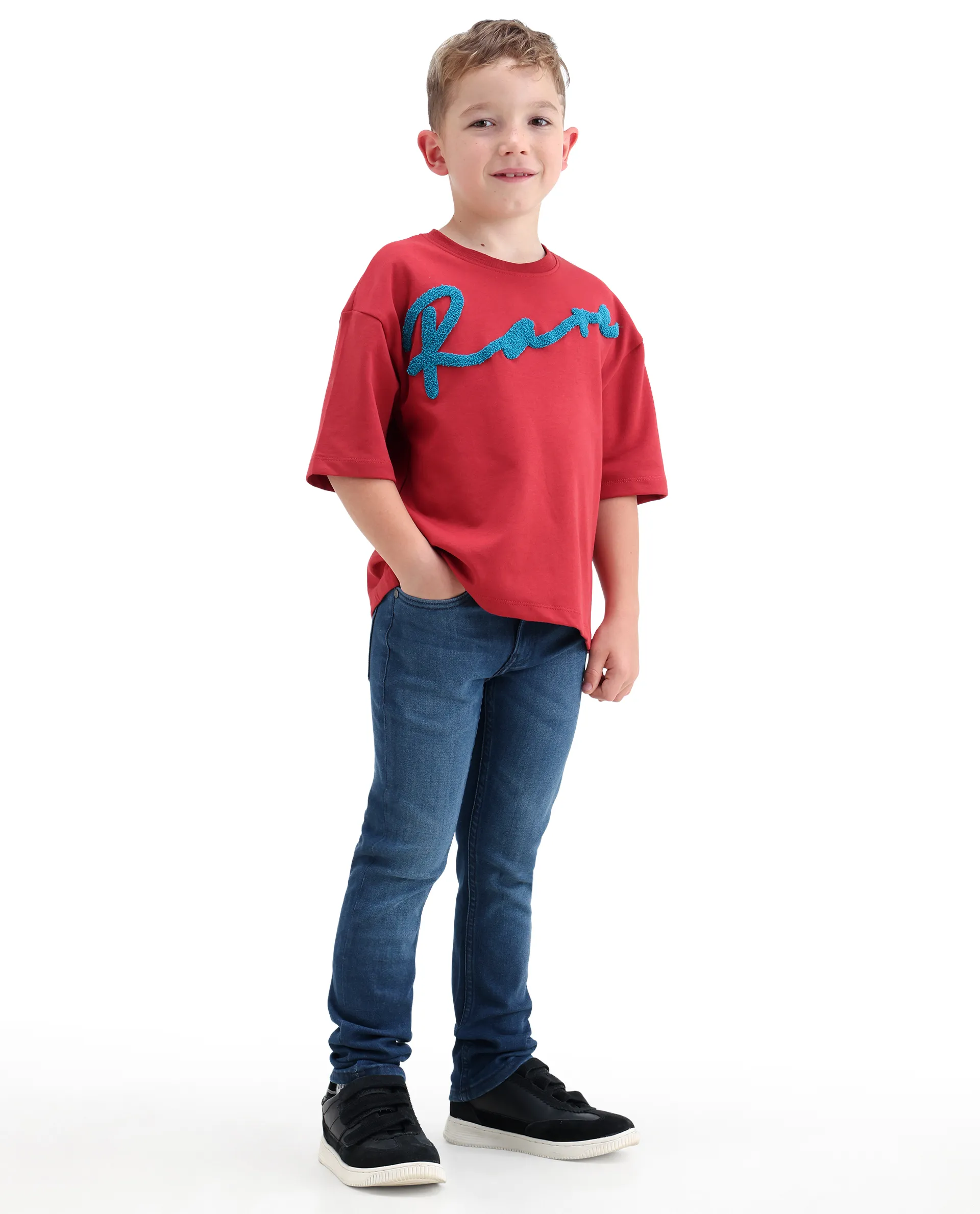 Rare Ones Kids Daito-2 Blue Cotton Blend Fabric Button And Zipper Closure Slim Fit Jeans - Image 7