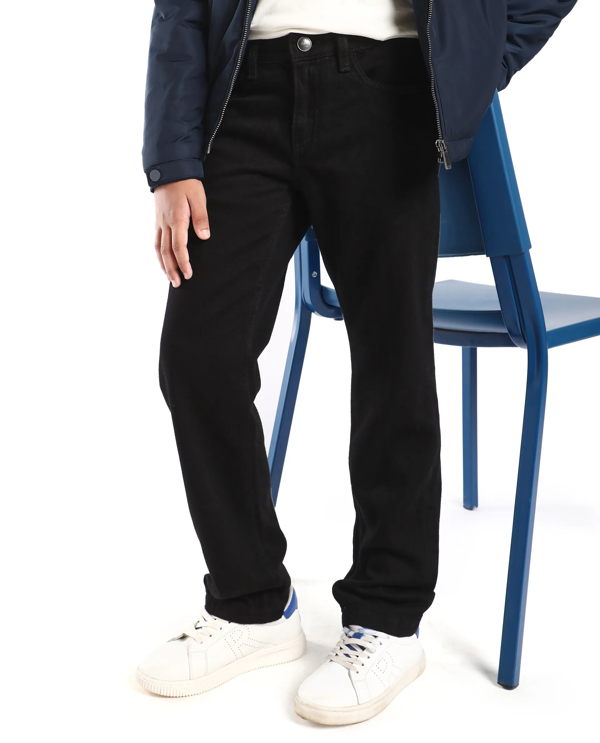 Rare Ones Kids Enim-K Black Cotton Button Closure Plain Regular Fit Jeans - Image 2