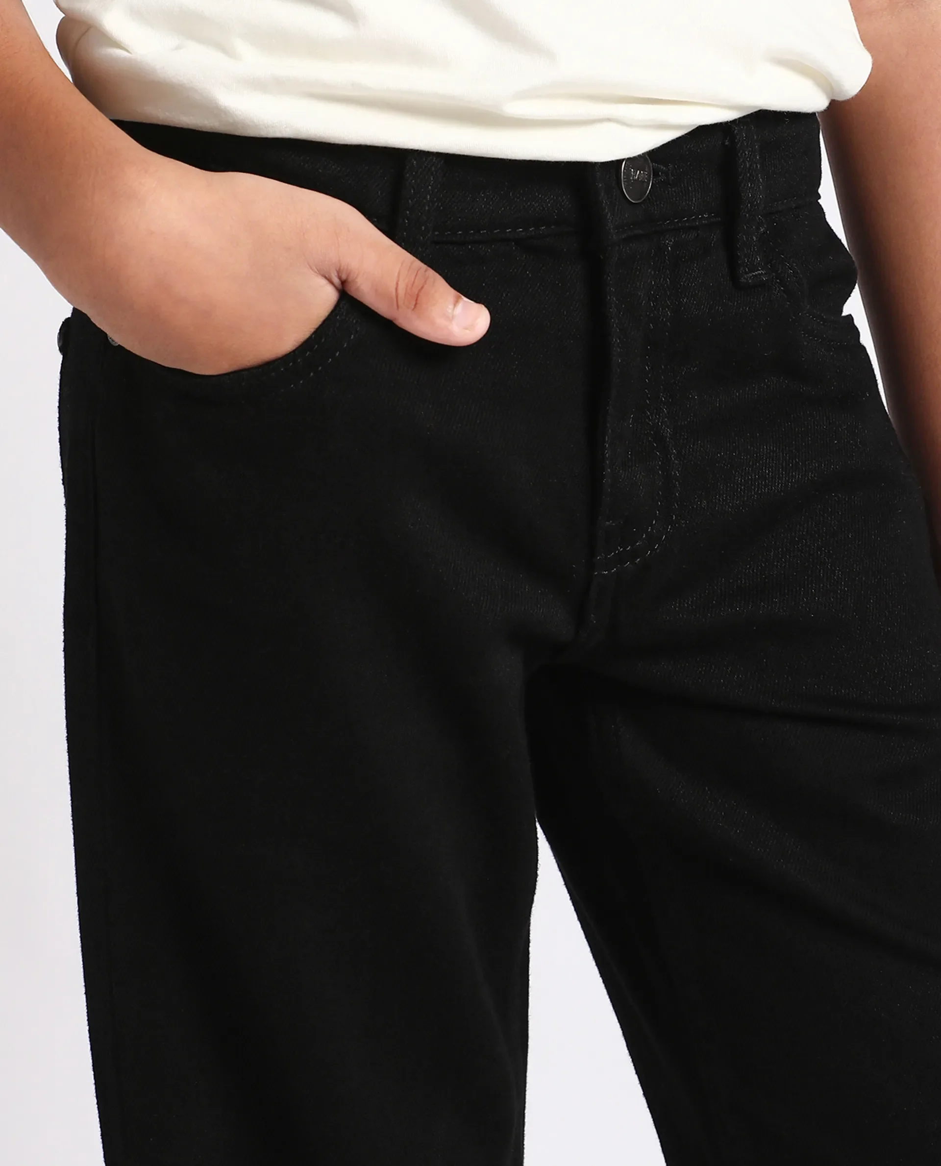 Rare Ones Kids Enim-K Black Cotton Button Closure Plain Regular Fit Jeans - Image 3