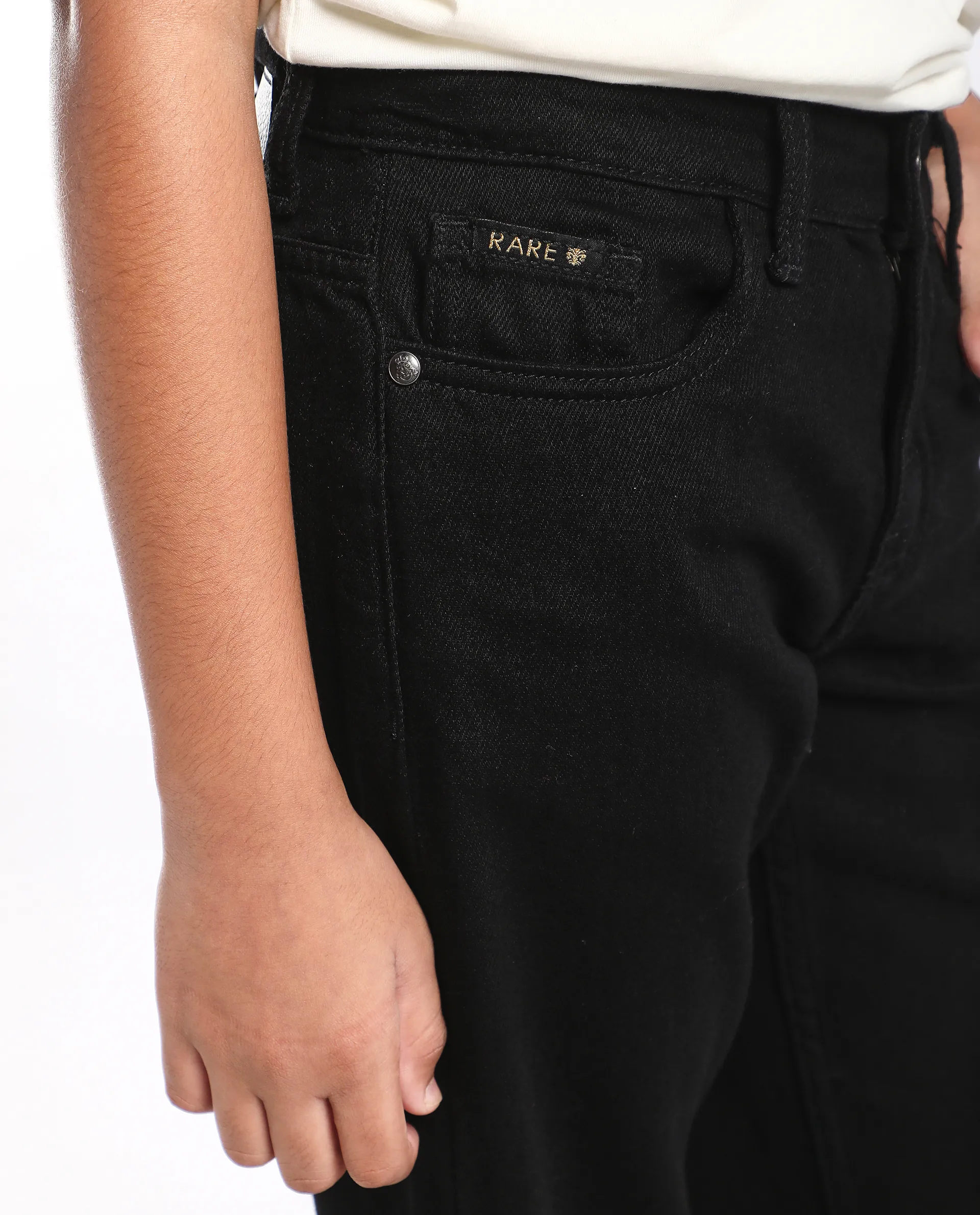 Rare Ones Kids Enim-K Black Cotton Button Closure Plain Regular Fit Jeans - Image 5
