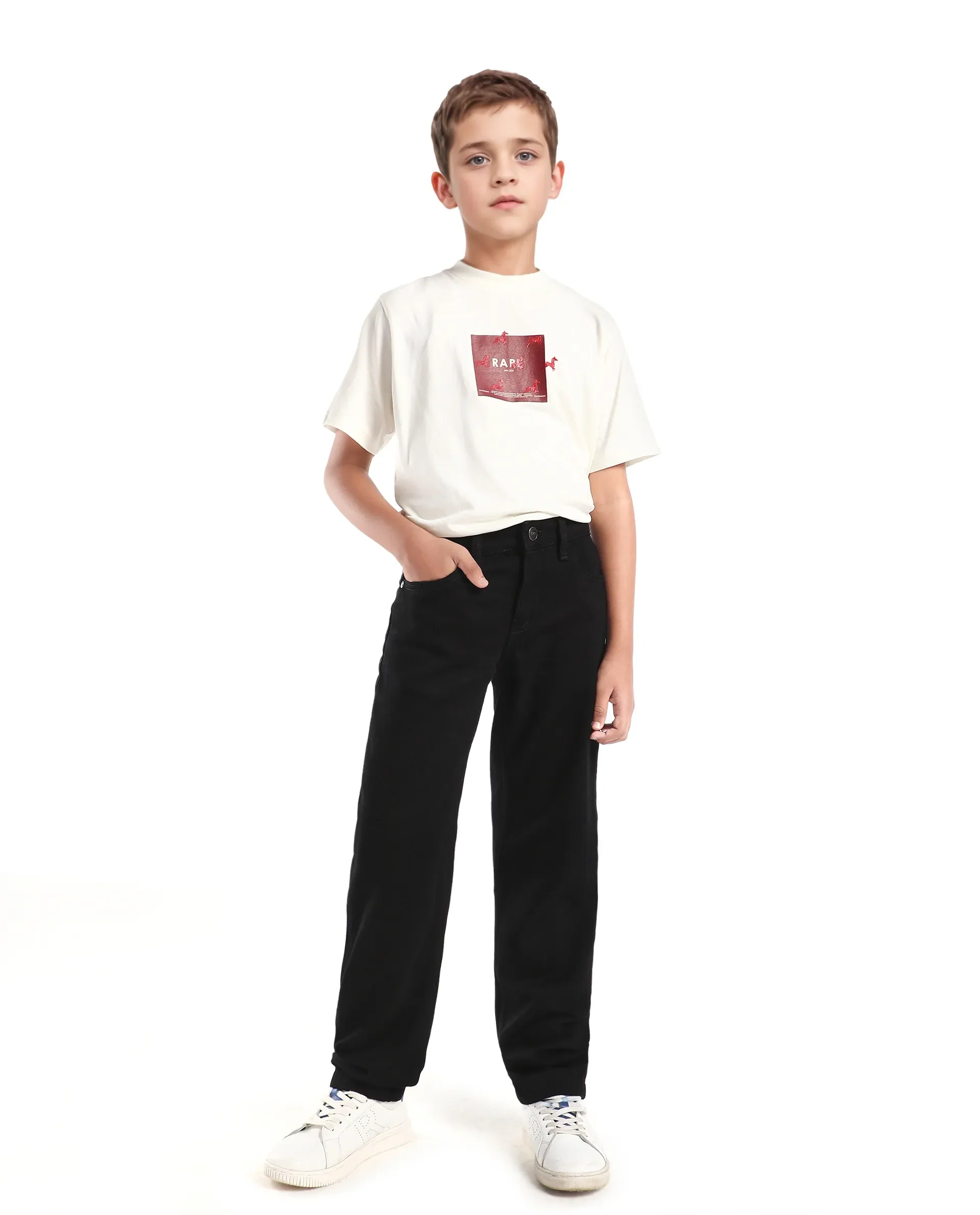 Rare Ones Kids Enim-K Black Cotton Button Closure Plain Regular Fit Jeans - Image 6
