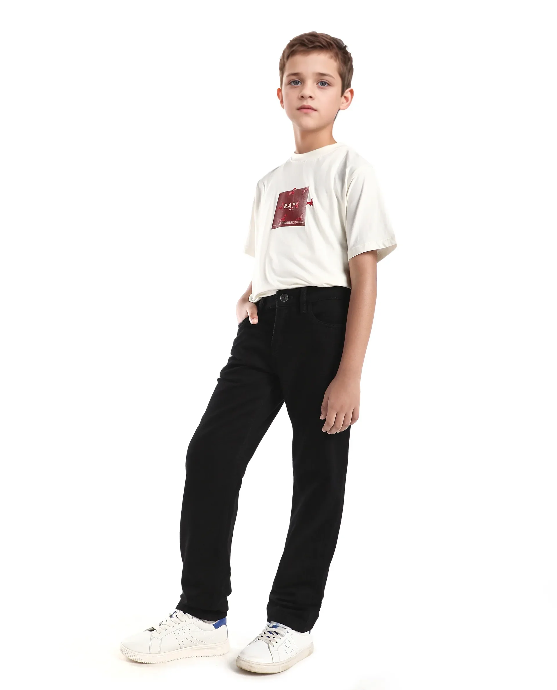 Rare Ones Kids Enim-K Black Cotton Button Closure Plain Regular Fit Jeans - Image 7
