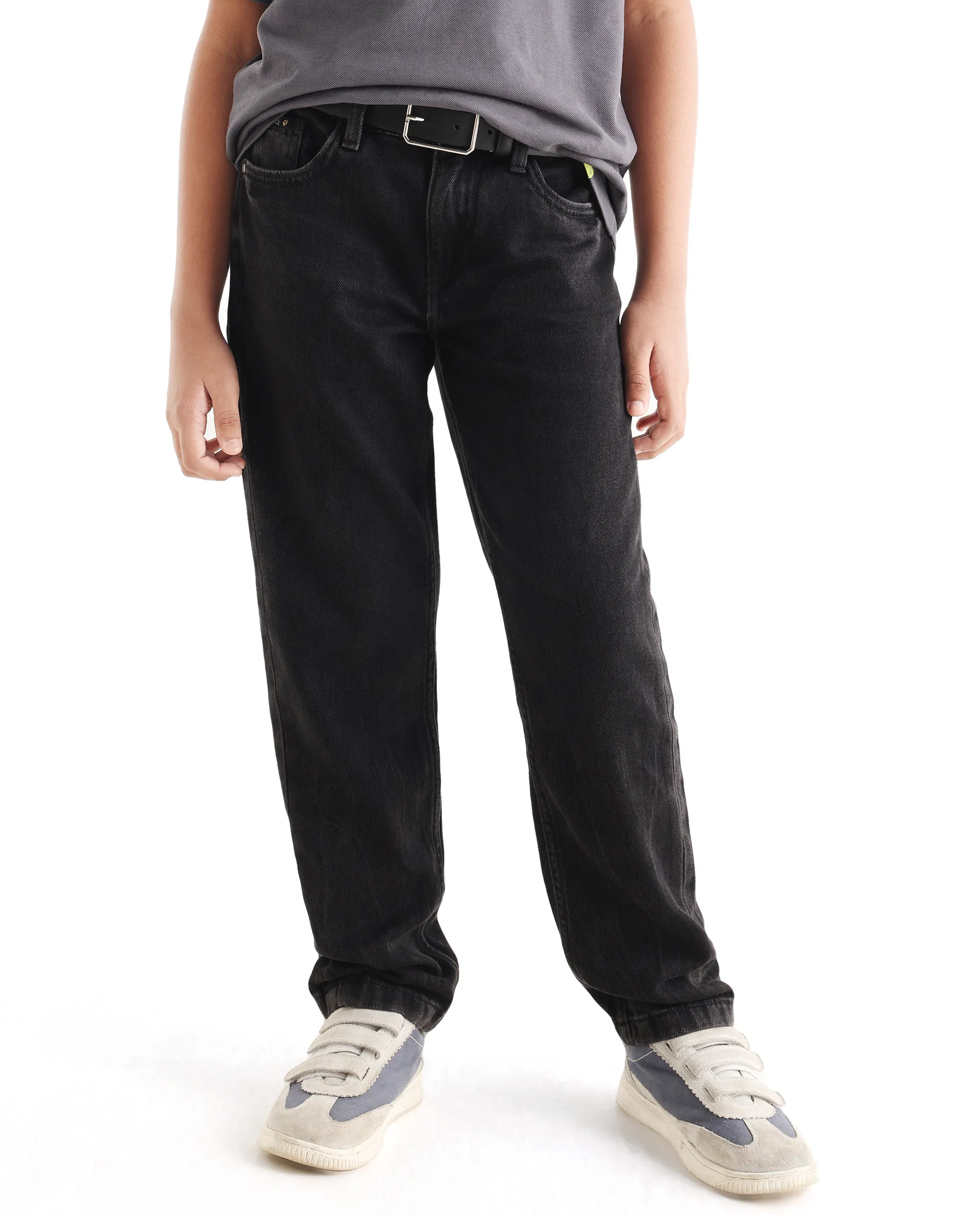 Rare Ones Kids Enim-K Grey Cotton Button Closure Plain Regular Fit Jeans - Image 5