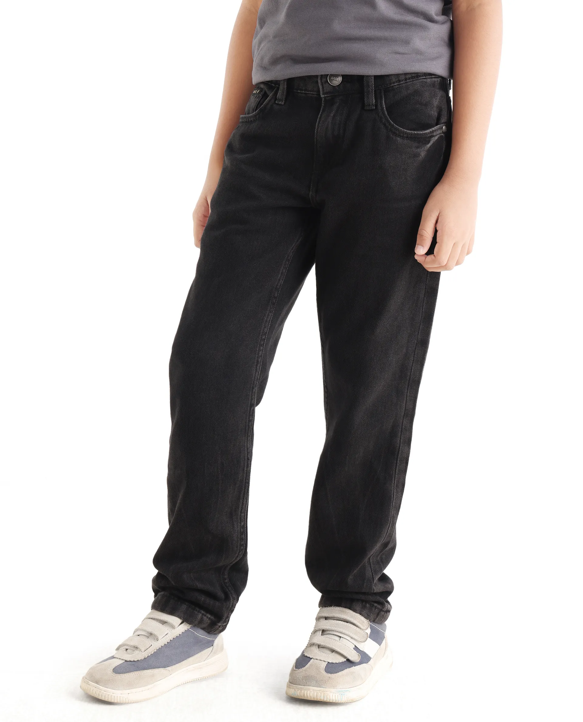 Rare Ones Kids Enim-K Grey Cotton Button Closure Plain Regular Fit Jeans - Image 6