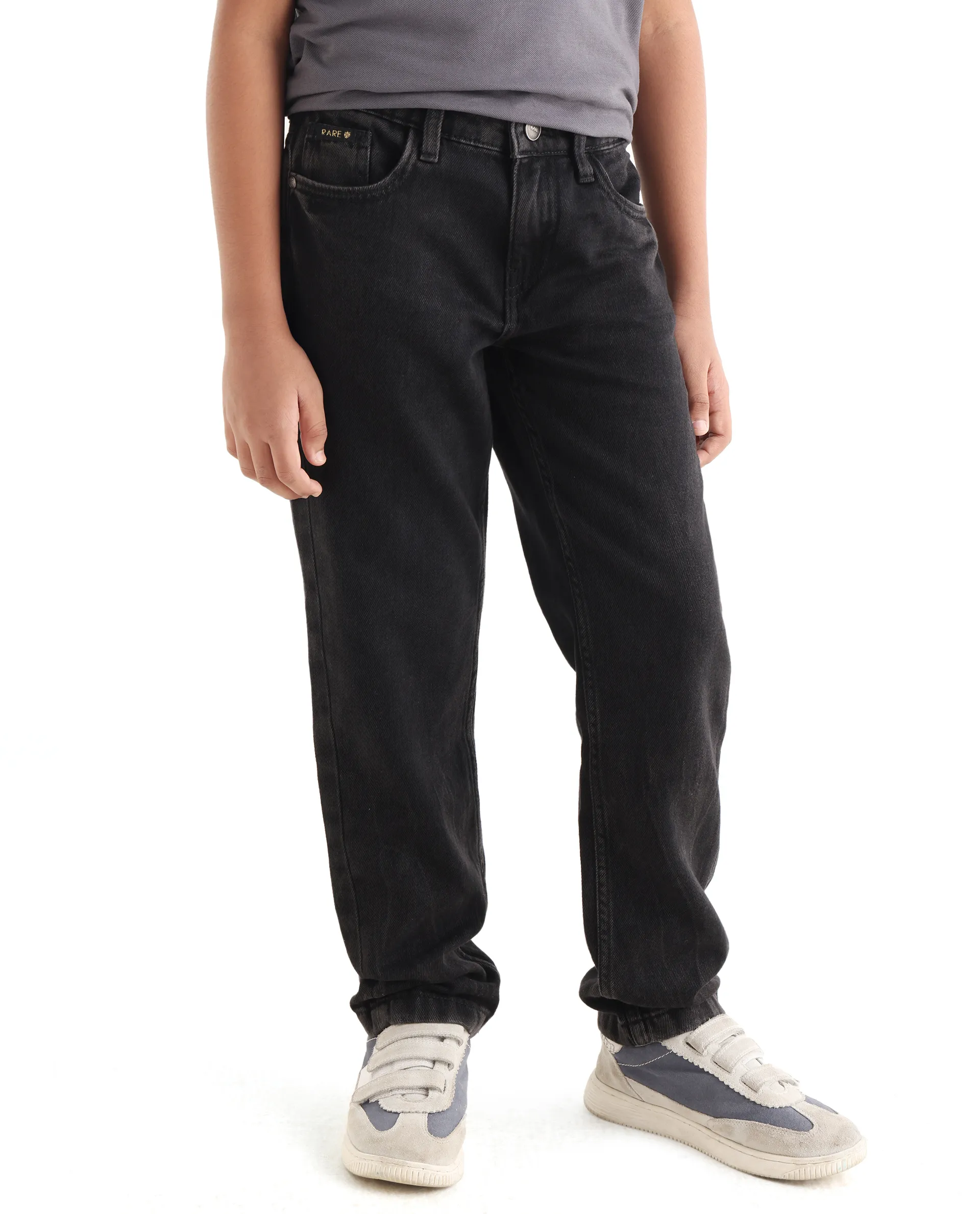 Rare Ones Kids Enim-K Grey Cotton Button Closure Plain Regular Fit Jeans - Image 7