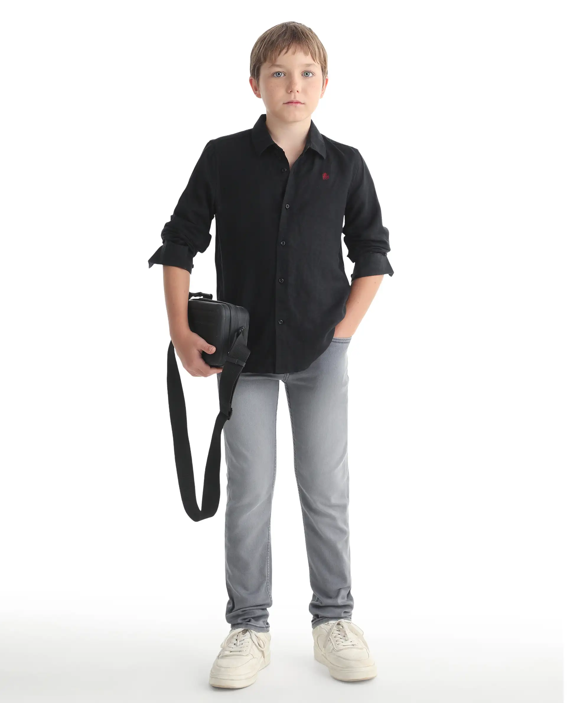 Rare Ones Kids Flint Light Grey Cotton Blend Fabric Zipper Closure Regular Fit Jeans